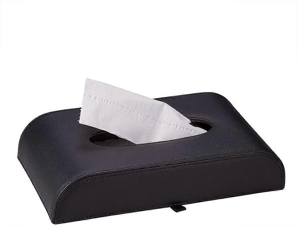 Black Tissue Box Cover PU Leather Rectangular Tissue Holder for Home