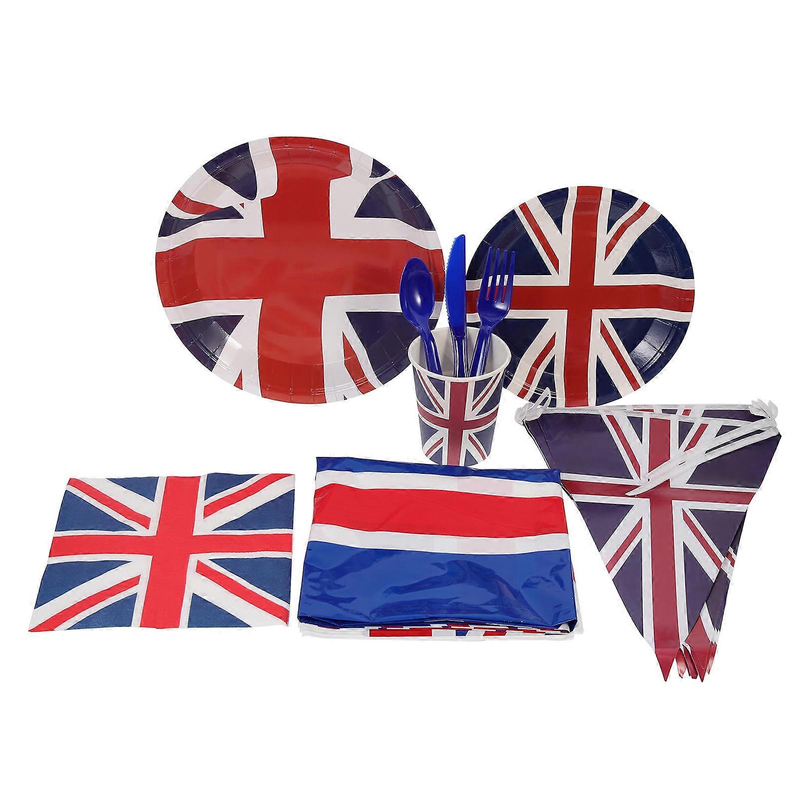 Assorted Color Set With Union Jack Design For Restaurants Paper Utensils 1 Set