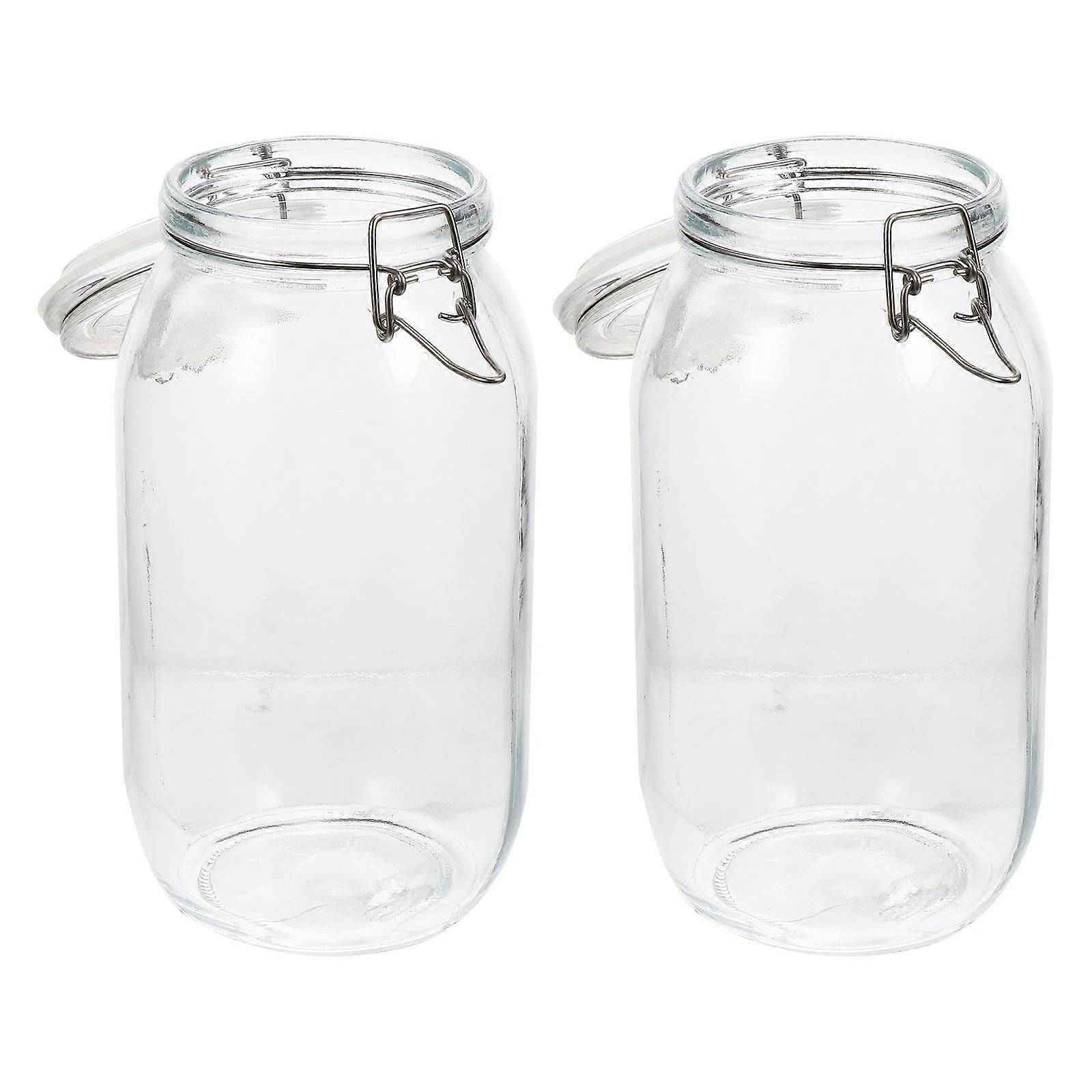 2Pcs Transparent Glass Storage Jars Round Practical Design Suitable For Kitchenware Food Storage Containers With Upgraded Silicone Gasket
