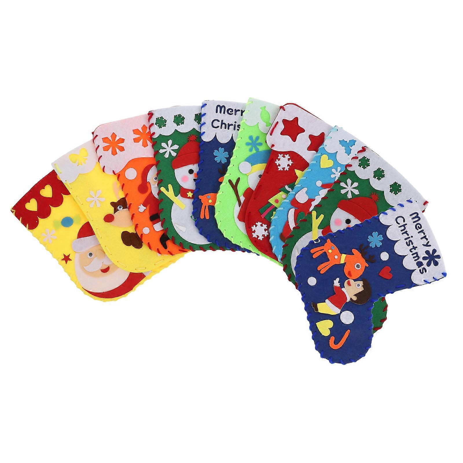 10 Sets Christmas Sock Bag DIY Sewing Kit for Mixed Styles Handmade Non Woven Craft Family Activity Project