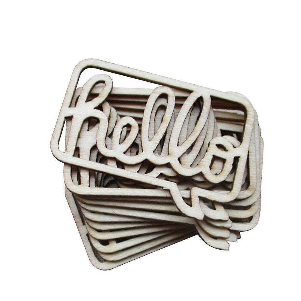 10pcs Unfinished Wood Cutout Chips Wooden Slices Ornaments for DIY Arts Crafts Projects Hello