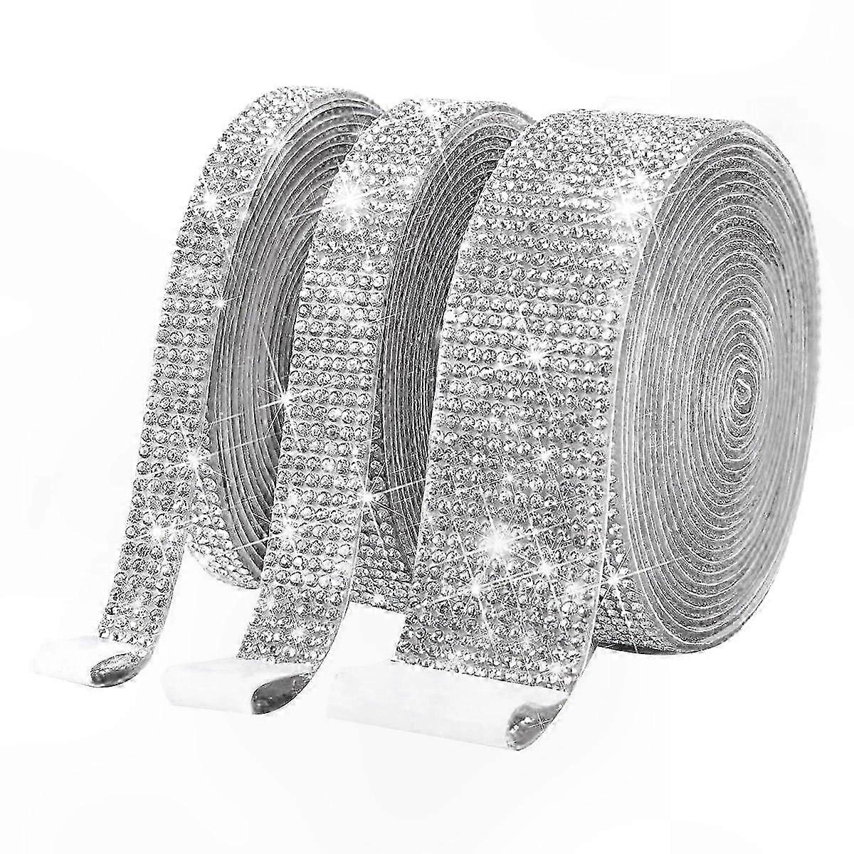 Self Adhesive Rhinestone Ribbon - 3 Rolls of Crystal Bling Wrap for DIY Crafting
