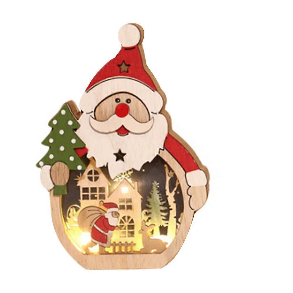 LED Christmas Desktop Ornament Figure Shape Wooden Multi Decor 1Pc