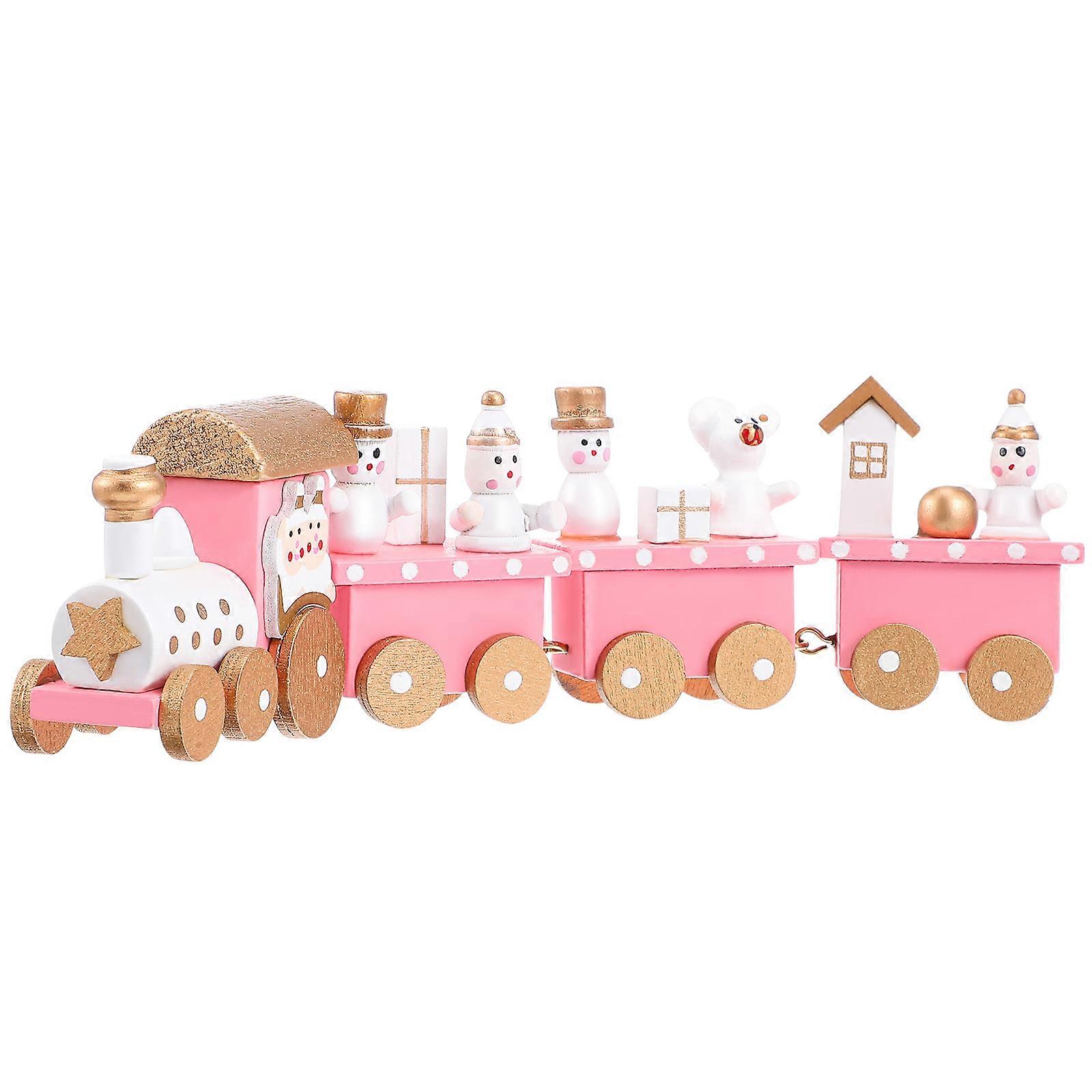 Train Pink Wooden Table Ornament Christmas Ornaments Decorative 1 Set
