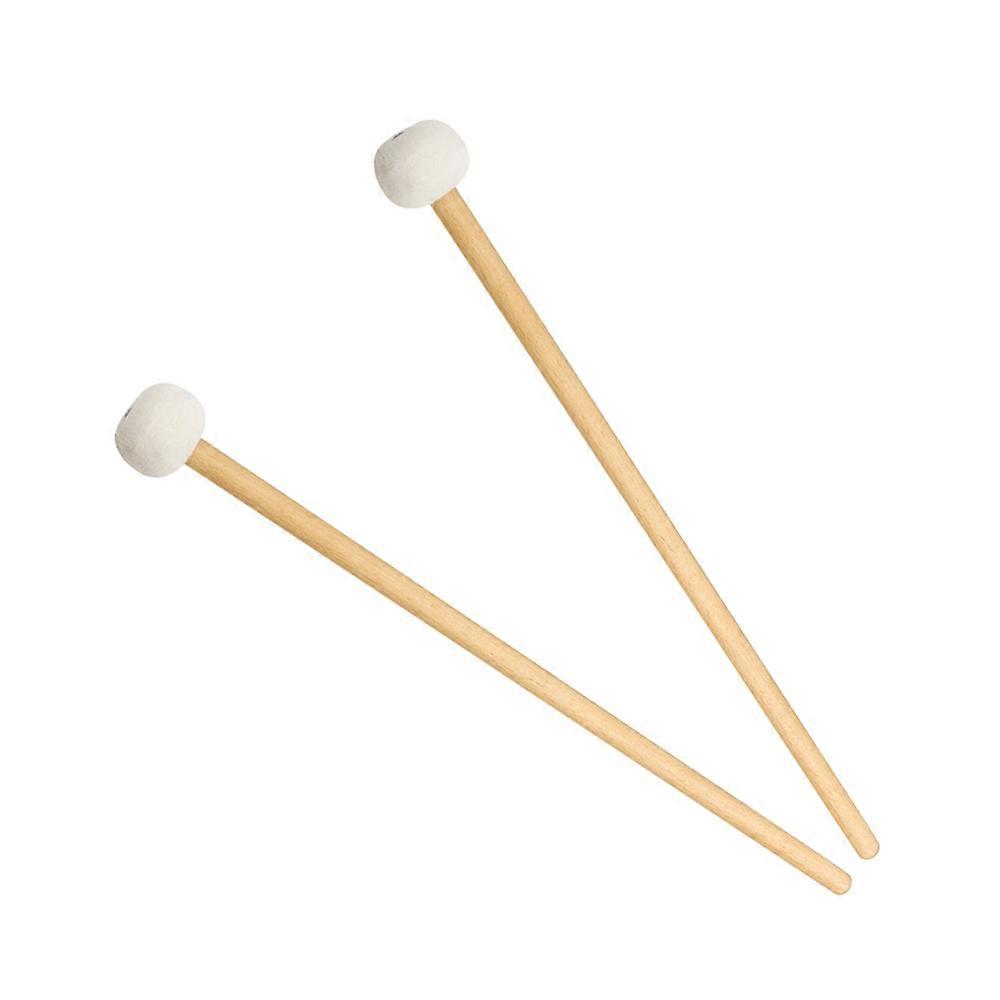 Pair Felt Mallets Drum Sticks 38.5cm White Wood Handle for Percussion