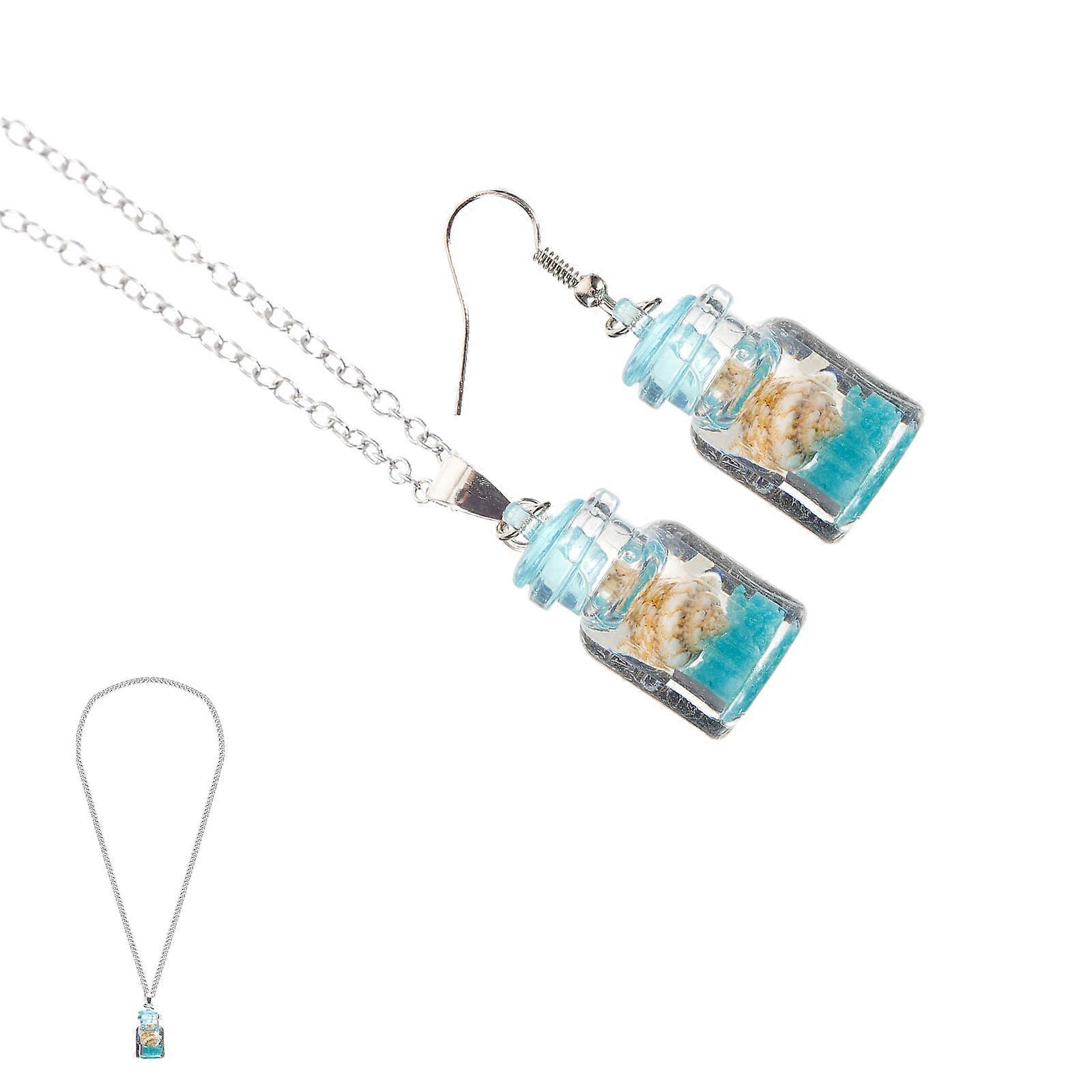 Adorable Beach Themed Wishing Bottle Necklace and Earring Set for Women – Lightweight, Durable Jewelry for Everyday and Honeymoon Wear