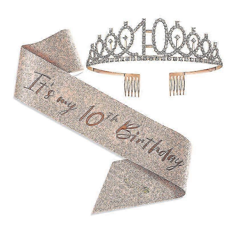 طقم وشاح وتاج عيد ميلاد من الذهب الوردي للنساء - حزام كتف احتفالي وإكسسوار تاج