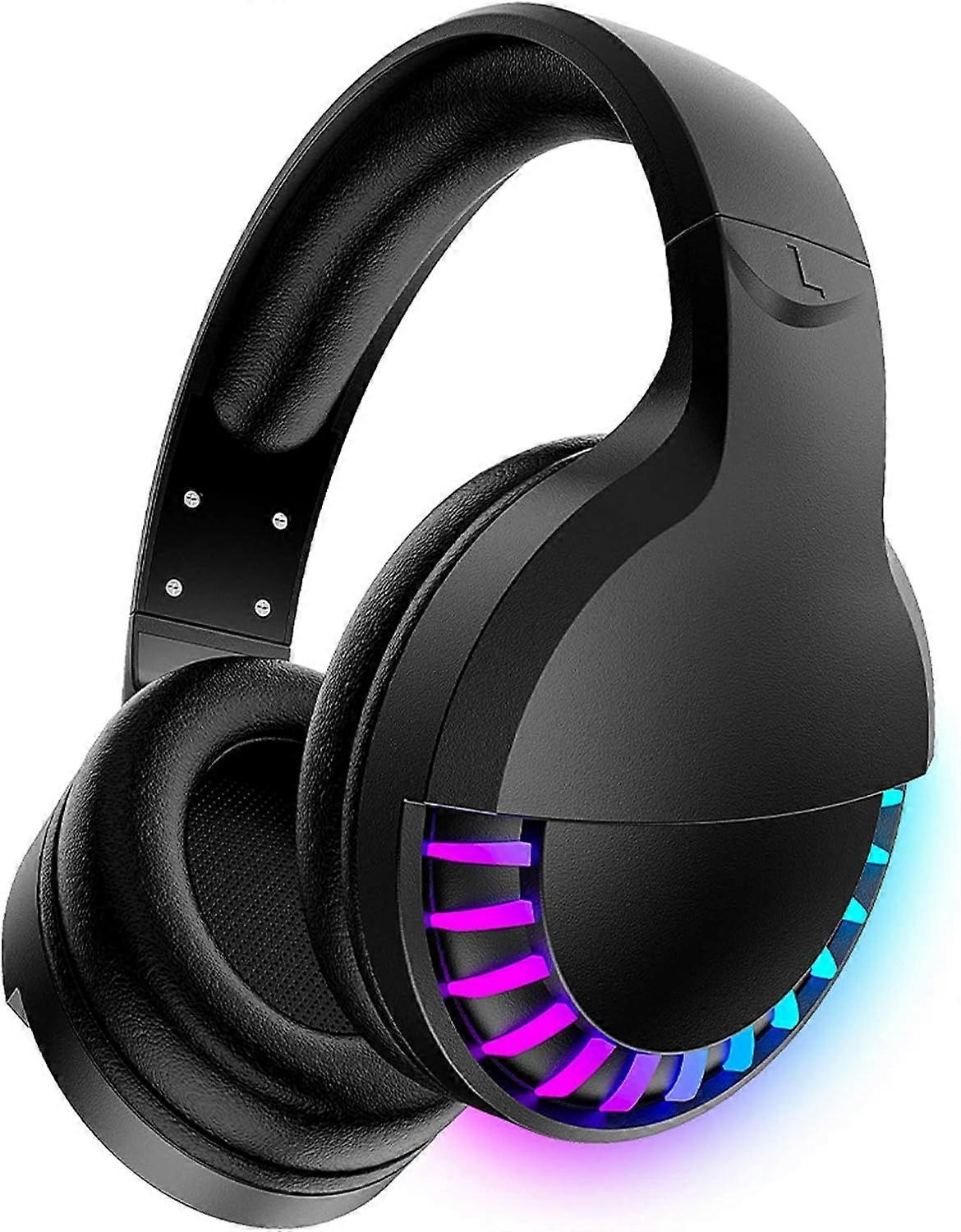 Wireless Bluetooth Headphones with Noise Cancelling HiFi Stereo Microphone Deep Bass Rainbow RGB Backlight for PC(Black)