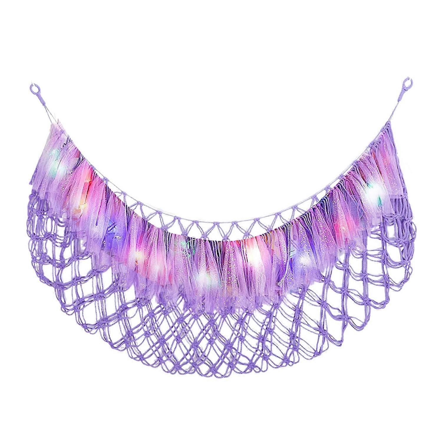 Toy Net Bag with String Light Tassels Design Large Capacity Wall-Mounted Plush Toy Hammock Storage