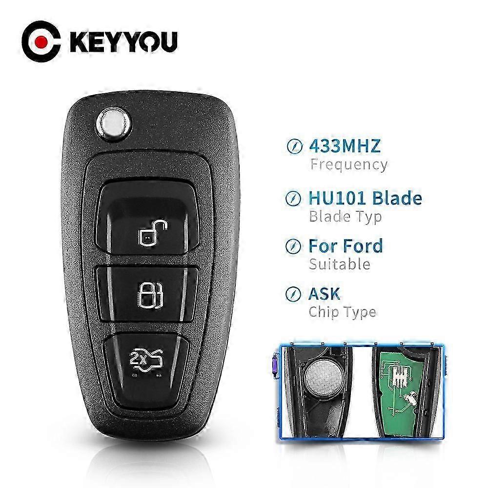 Replacement 3 Buttons Flip Folding Remote Control Key For Ford Focus Fiesta 2013 Fob Case With HU101 Blade 433Mhz ASK
