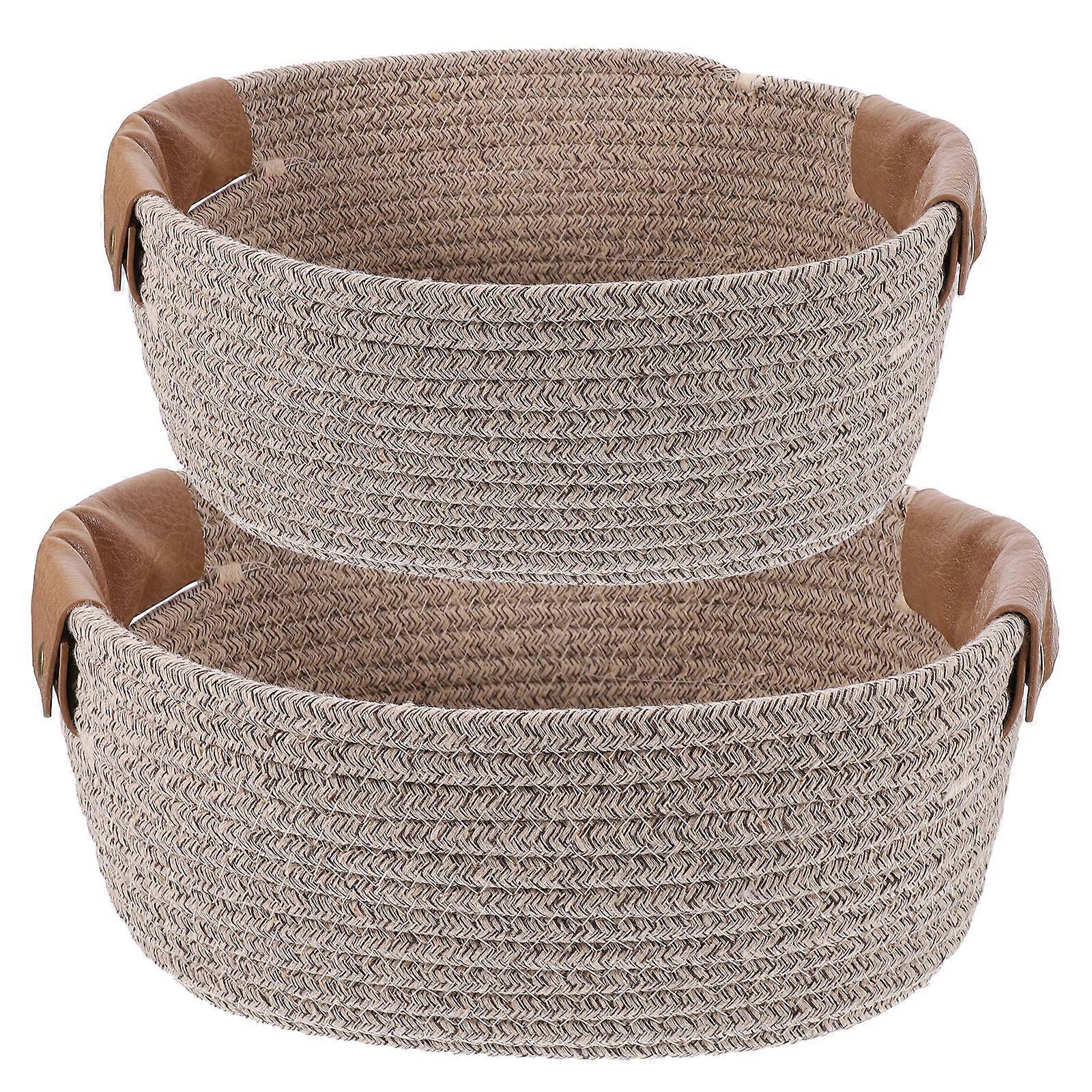 Woven Basket Khaki Cotton Rope for Storage 2Pcs Multi Functional Organizer