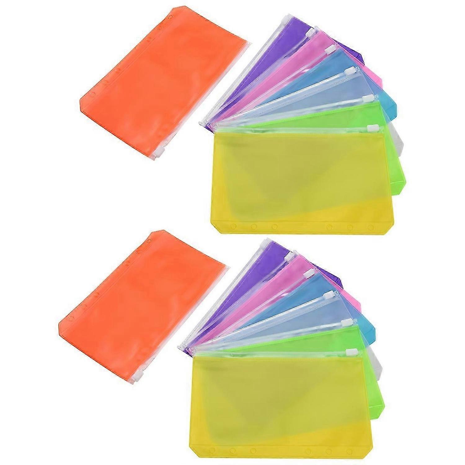 14 Pcs Binder Pockets A6 Size Zipper PVC for 6-Ring Binder Notebook