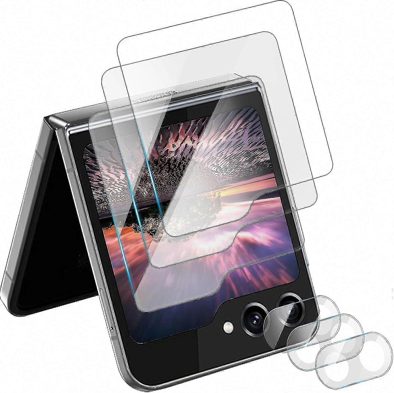 3 Sets Z Flip 5 Screen Protector, Back Screen Protector + Camera Lens Protector HD Clear Tempered Glass External Screen Protector