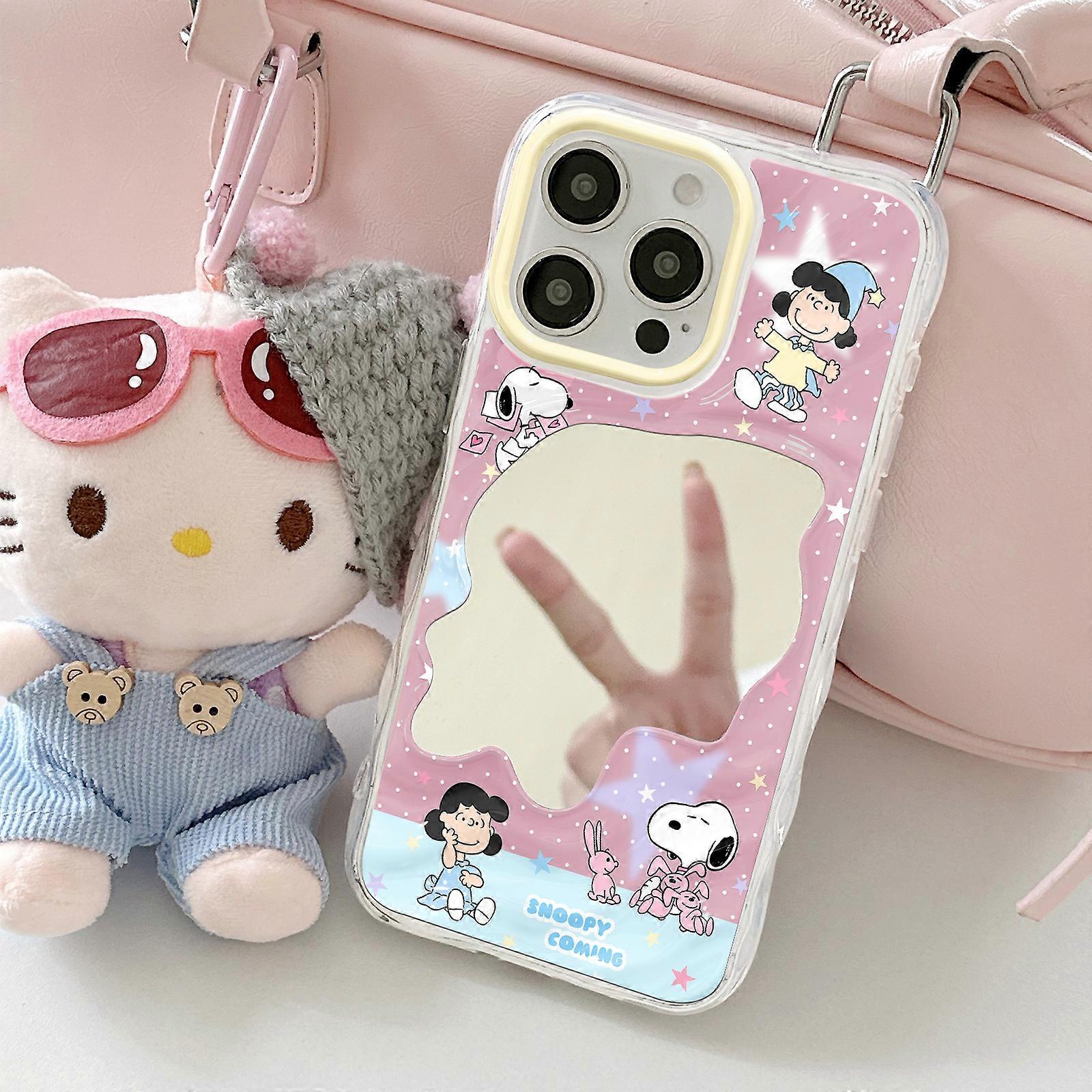 Snoopy Dog Wave Mirror Suitable for iPhone 17/16/iPhone 13 Pro Max Huawei Makeup Mirror Mobile Phone Case