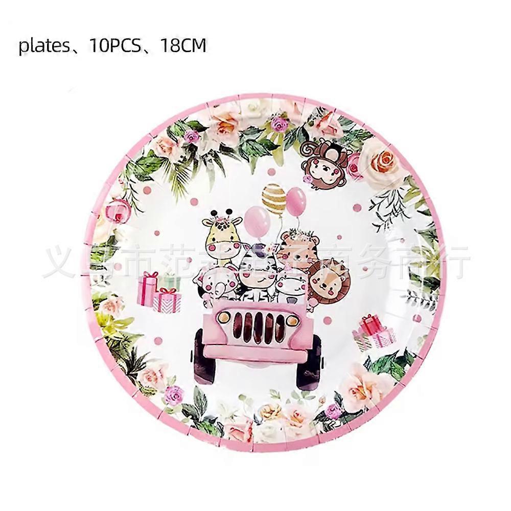 2025 Pink Jungle Animal Paper Plates, Paper Cups, Paper Towels, Tablecloths Party Theme Disposable Tableware Set