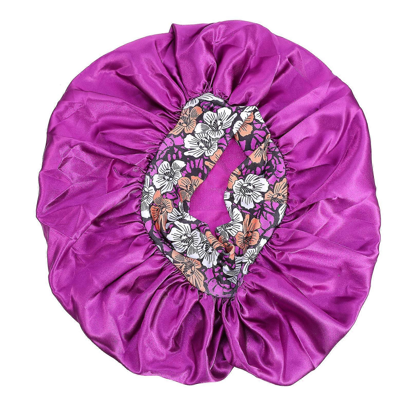 Purple Elastic Sleep Cap Large Flower Printed