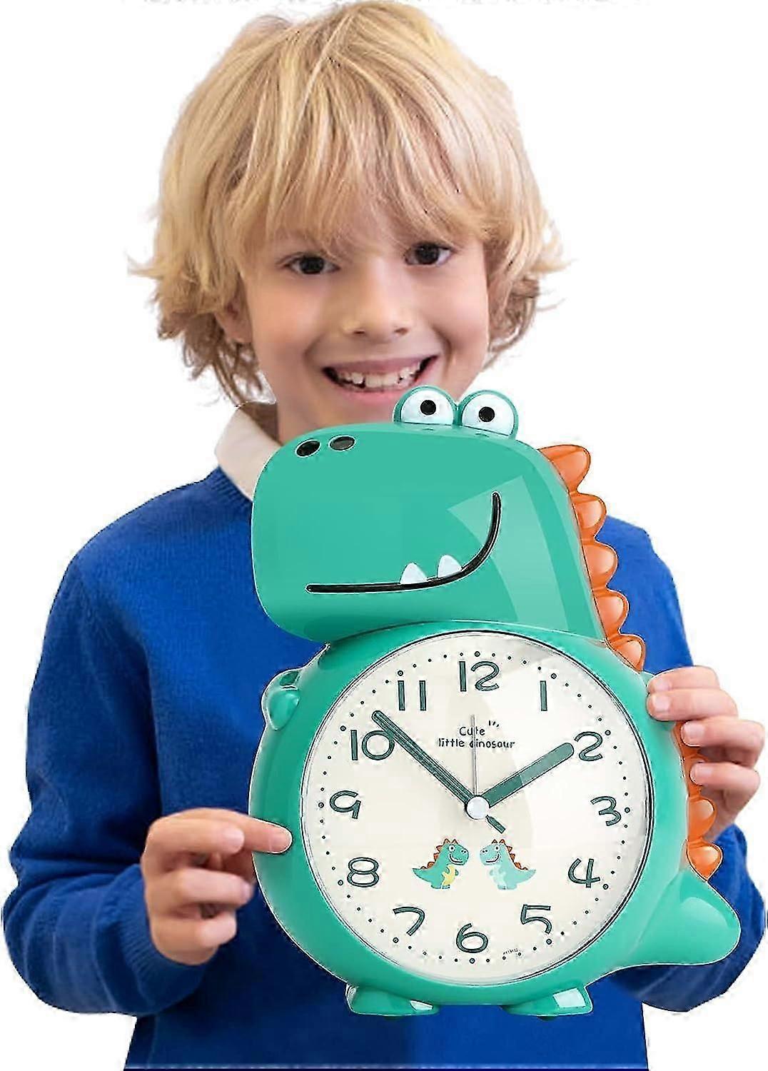 Kids Alarm Clock Boys,snooze And Night Light,non Ticking Analog Battery Operated Learning Clocks,time To Wake Up Bedside Clock, Dino Gifts For Toddler