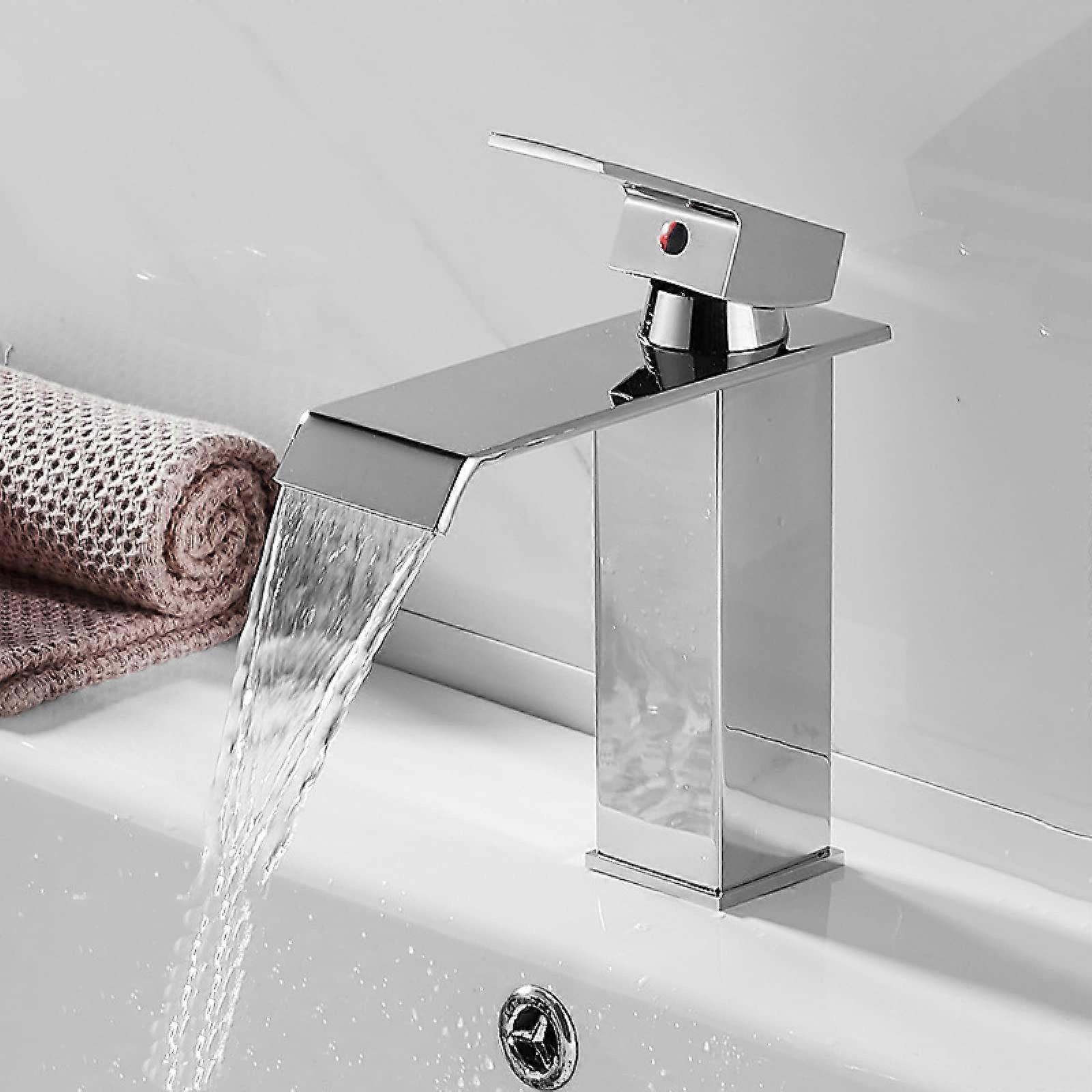 Basin Mixer Waterfall Spout, Stainless Steel Basin Faucet, Single Handle Hot And Cold, Chrome Plated Finish