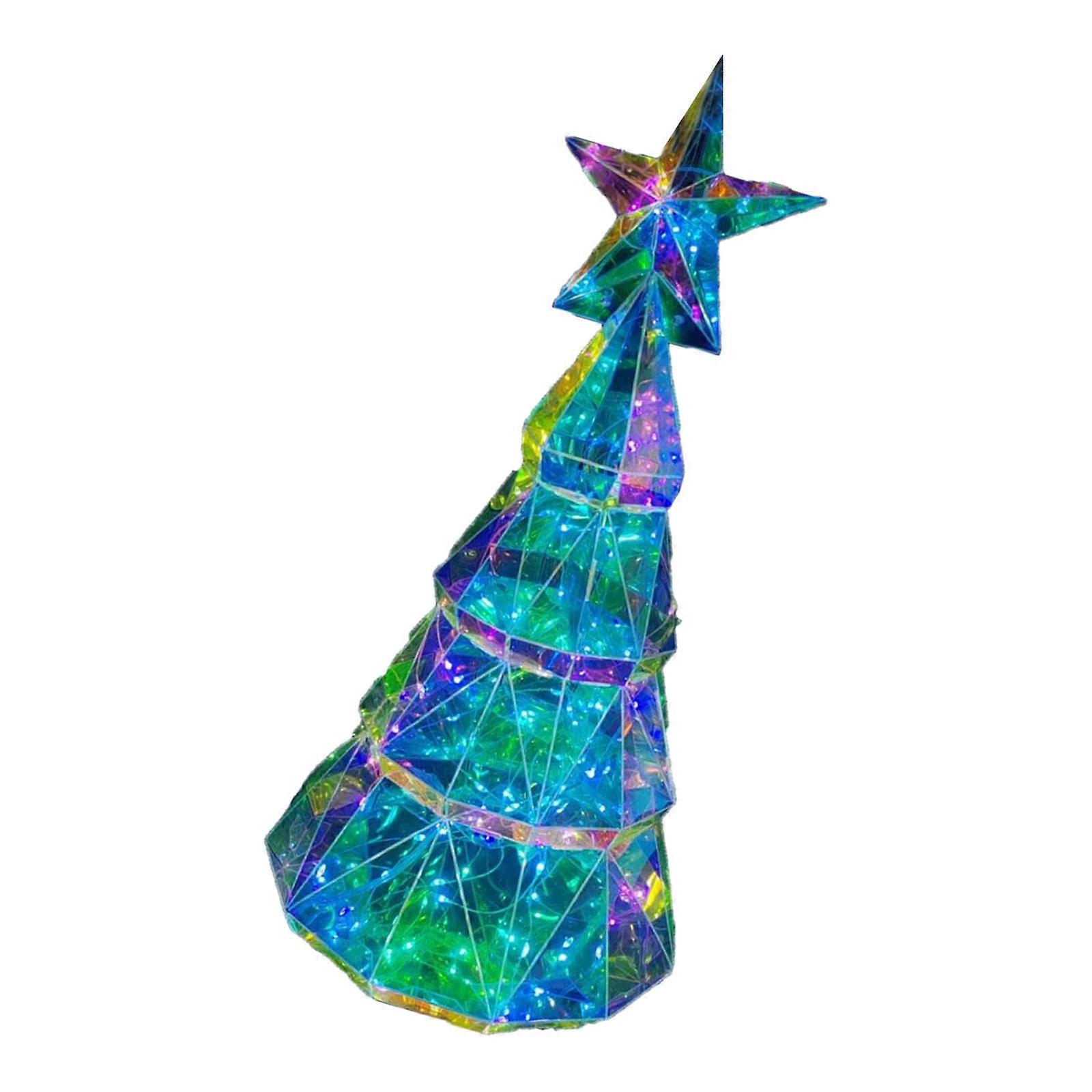 Miniature Plastic Christmas Tree with Colorful LED Light Battery Powered Glowing Christmas Tree Desktop Ornament Multicolor