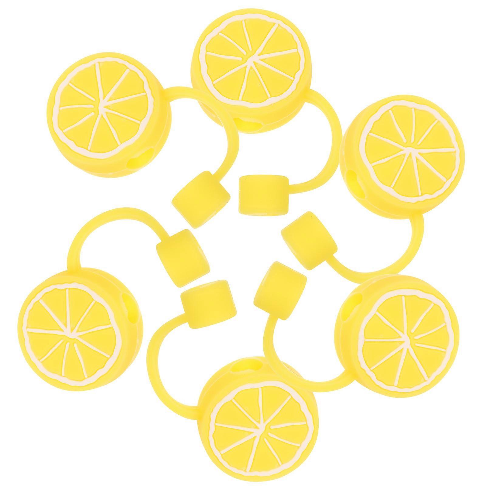 Reusable Silicone Straw Topper 12 Pcs for Party Dust Protection Round Yellow Color 2.7x1.2cm