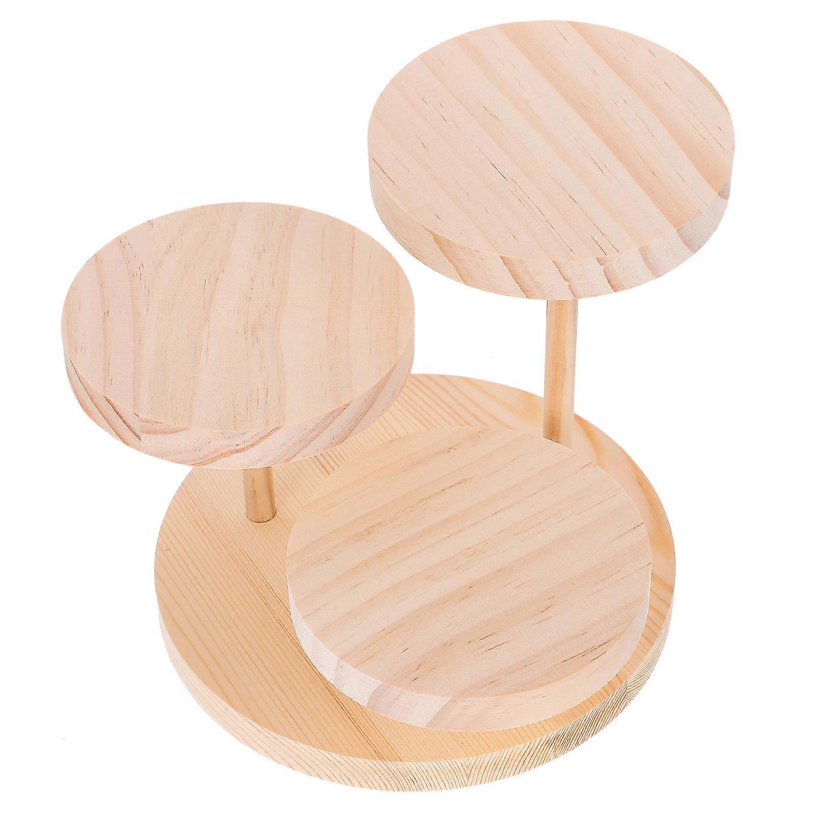 Wooden 3-Tier Retail Display Stand For Jewelry Organization In Beige Color With Sturdy Construction 2Pcs