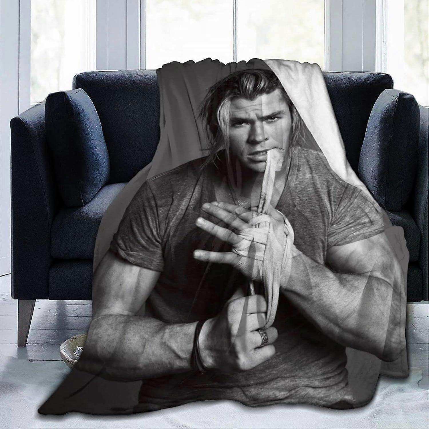 Chris Hemsworth Fleece Throw Blanket, Ultra Soft Mysig Lyx Fuzzy Filt För Bäddsoffa, Lätta Varma Plyschfiltar Sängkläder för hela säsongen