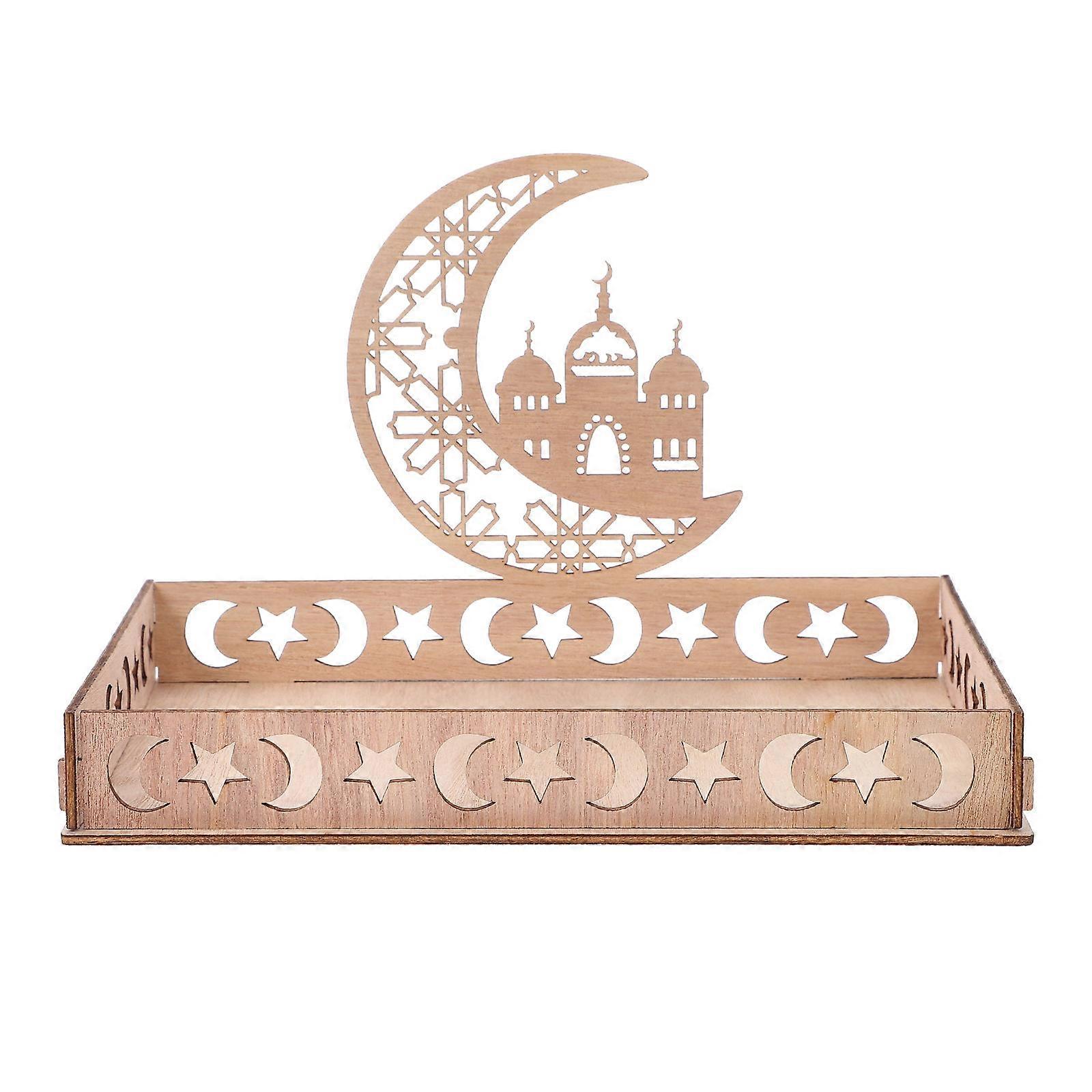 2Pcs Ramadan Wood Tray for Decorative Table Use Khaki Dessert Serving
