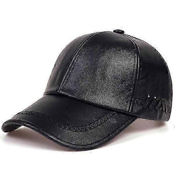 Leather cap, men's baseball cap, trendy baseball caps Black