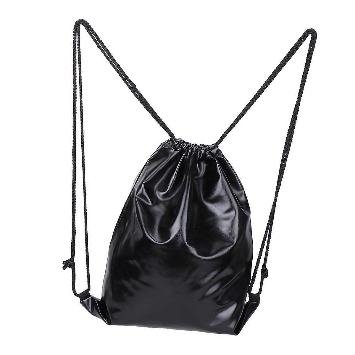 String Bag for Sports Storage 3Pcs Black PU Drawstring Backpack Lightweight