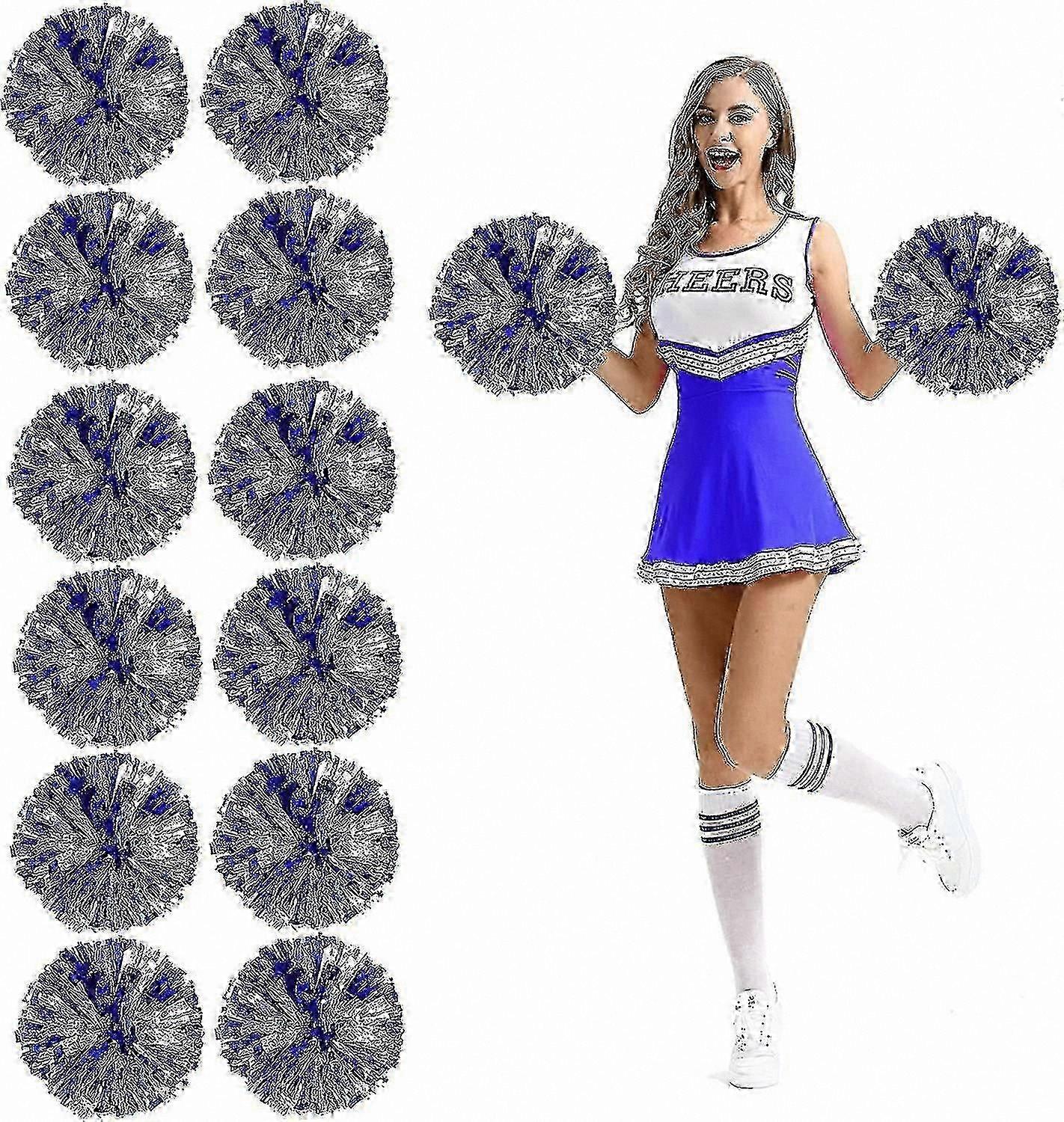 12-Pack Shiny Foil Pom Poms with Finger Slots for Cheerleading Performance