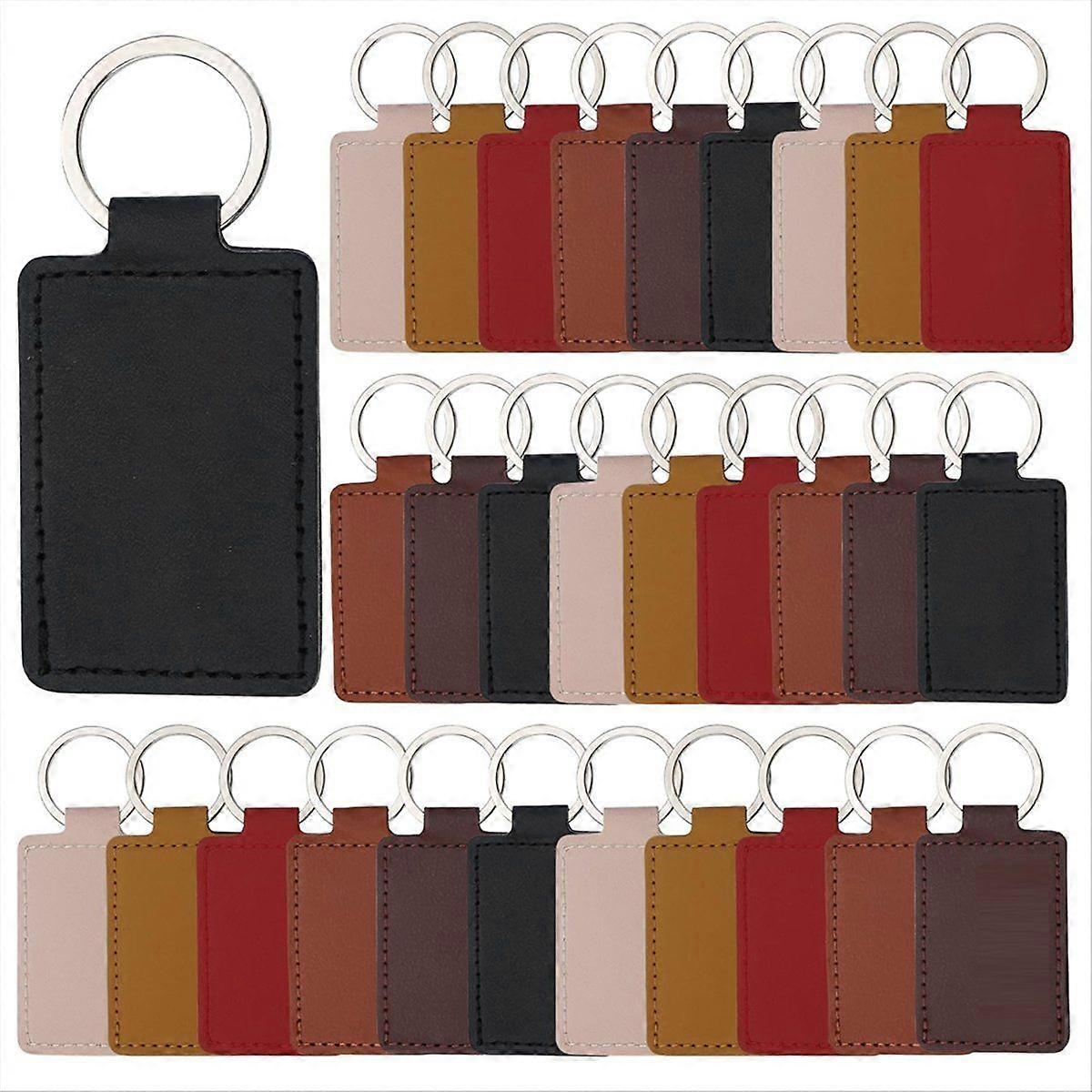 30 Pcs Leather Key Fob Kit,Rectangular PU Leather Keychain Blanks