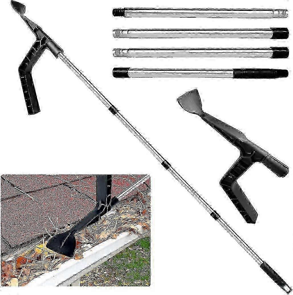 Gutter Cleaning Tool Roof Gutter Cleaner With 70.8in Telescopic Extendable Pole, Detachable Cleaning Scraper Tool Roofing Guard Cleaner Tool