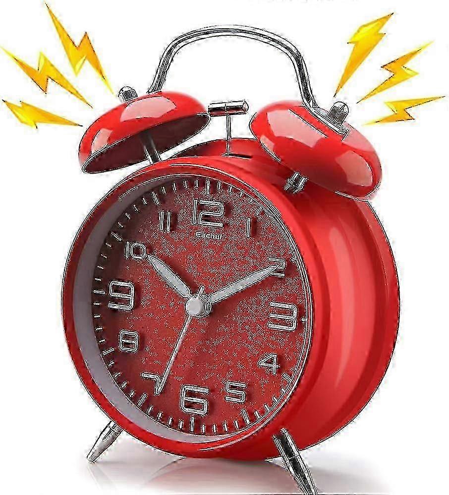 Double Bell Alarm Clock With Night Light, Large 4 Inch Face, Analog Quartz Alarm Clock With Loud Alarm, No Ticking, Silent, Battery Operated