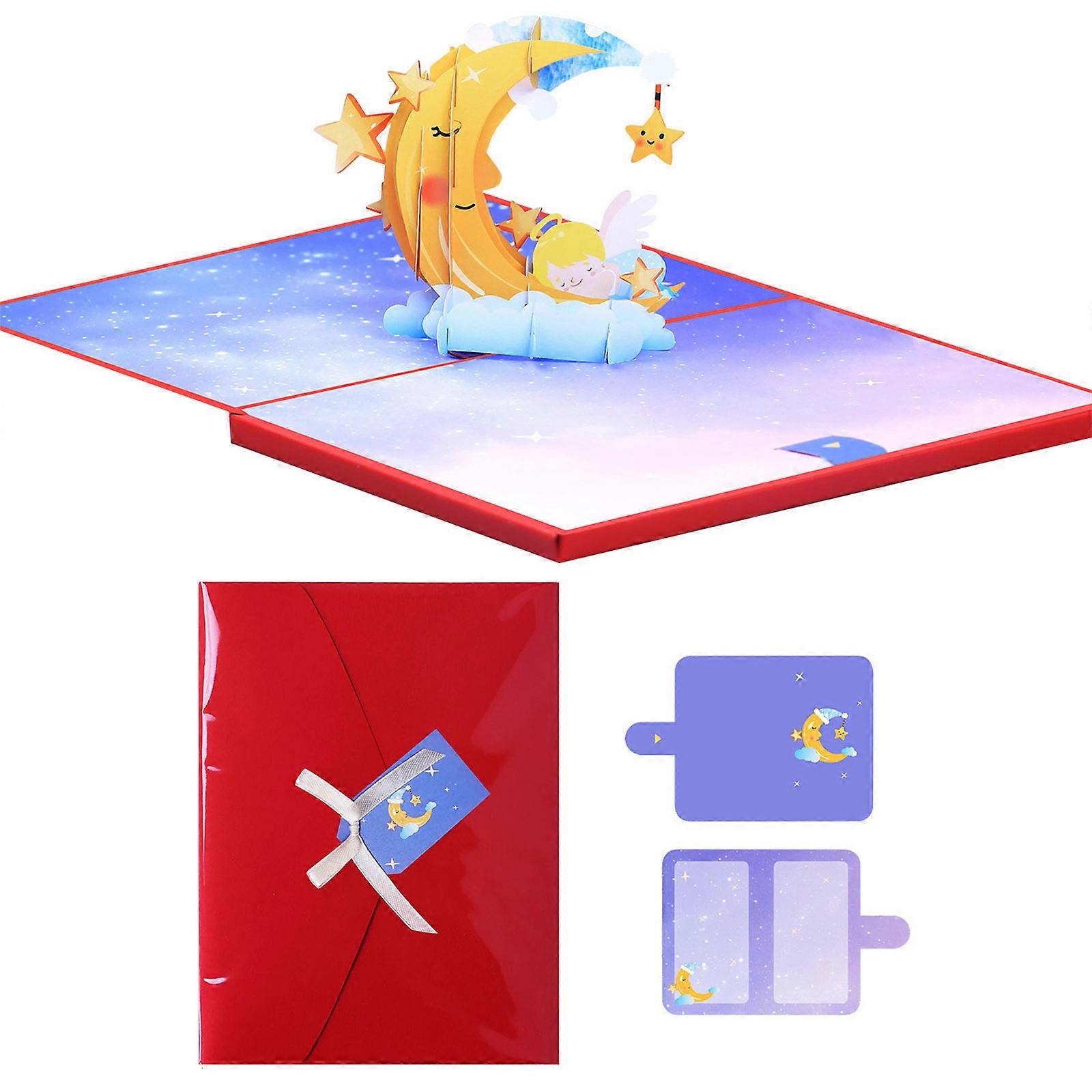 Handmade Moon Invitation Card with LED Lights for Anniversaries Birthday Glowing Greeting Card with Envelope Multicolor