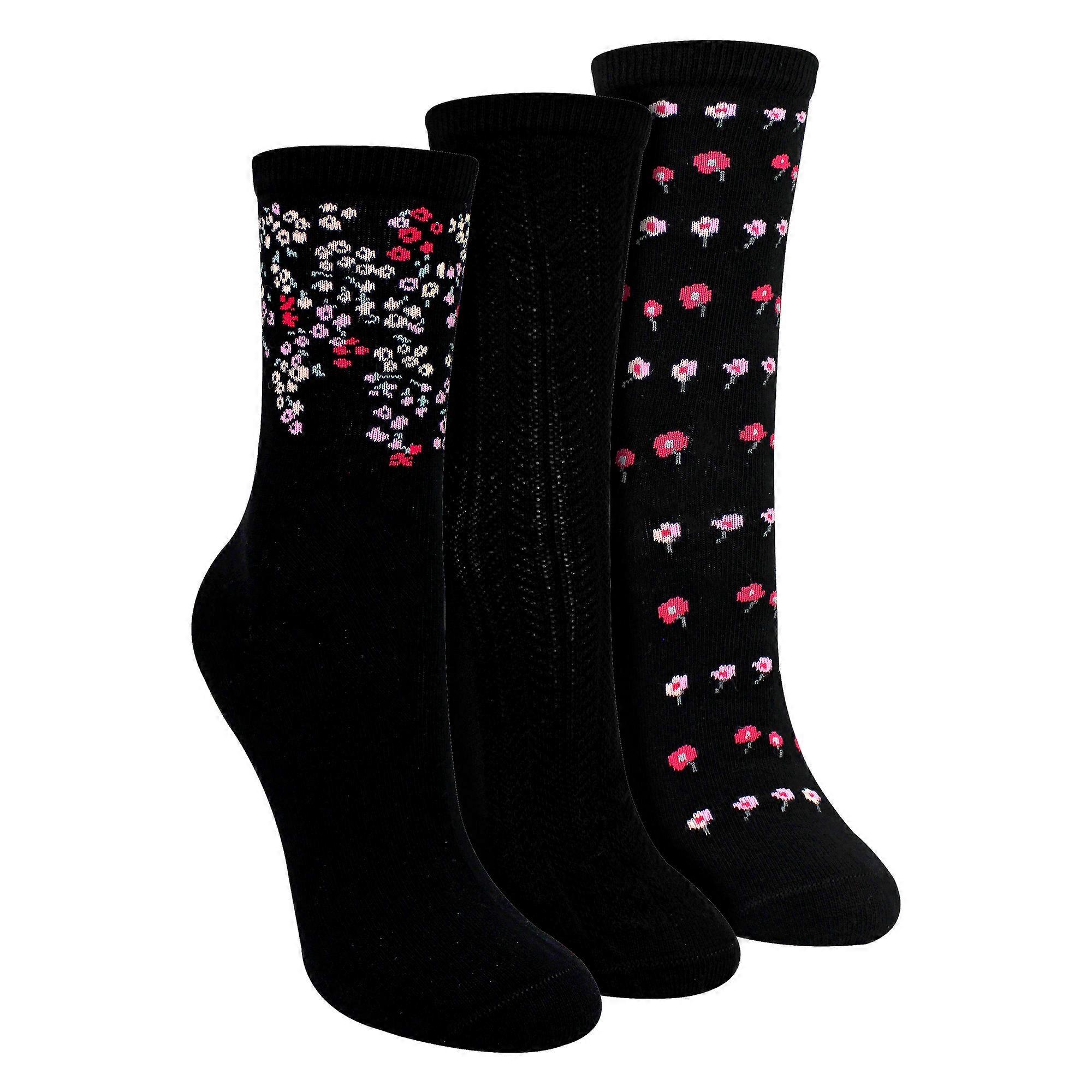 Sock Snob - 3 Pairs Ladies Floral Pattern Soft Cotton Socks