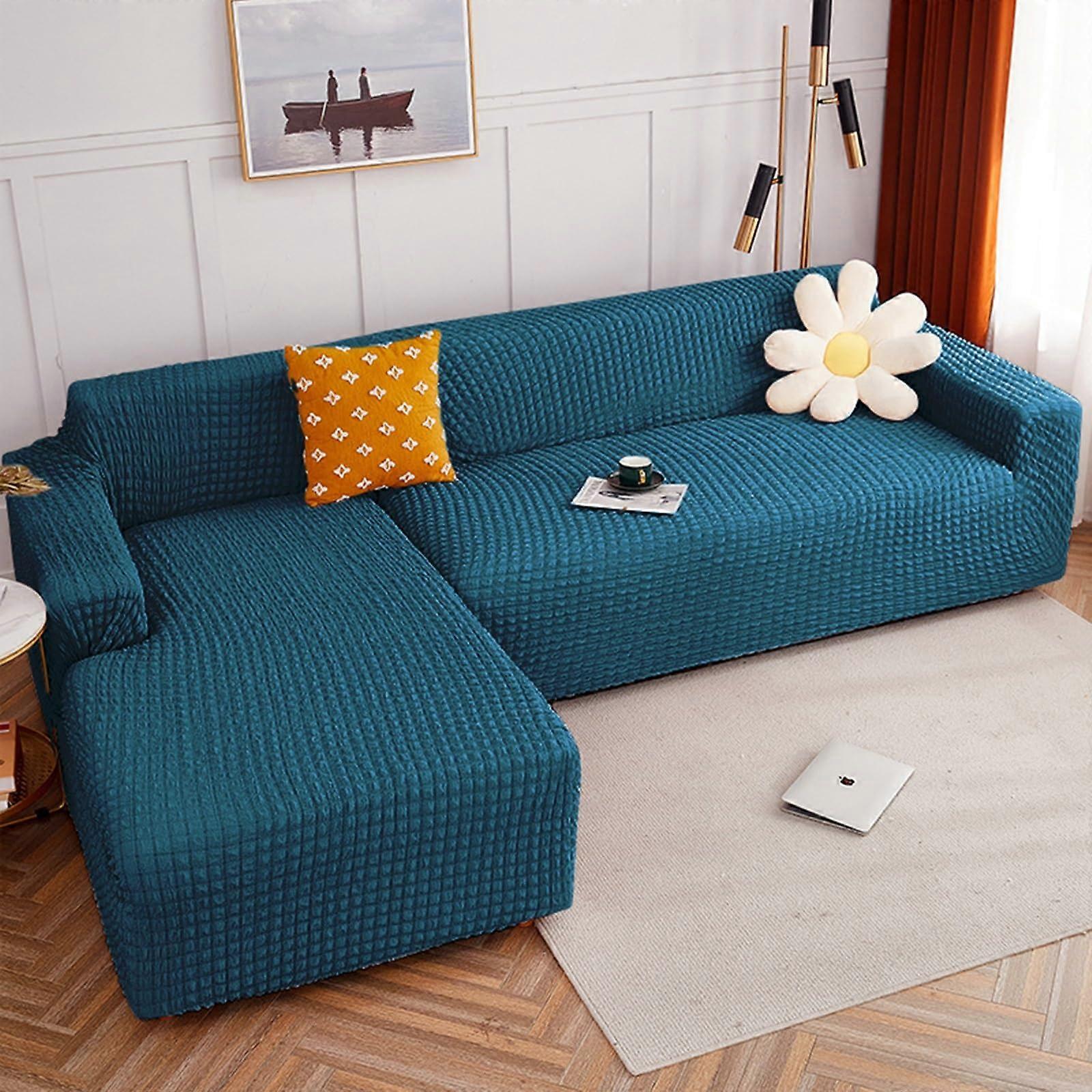 L-Shape Sofa Slipcover for Sectional Chaise, Stretchy Solid Colour Couch Cover