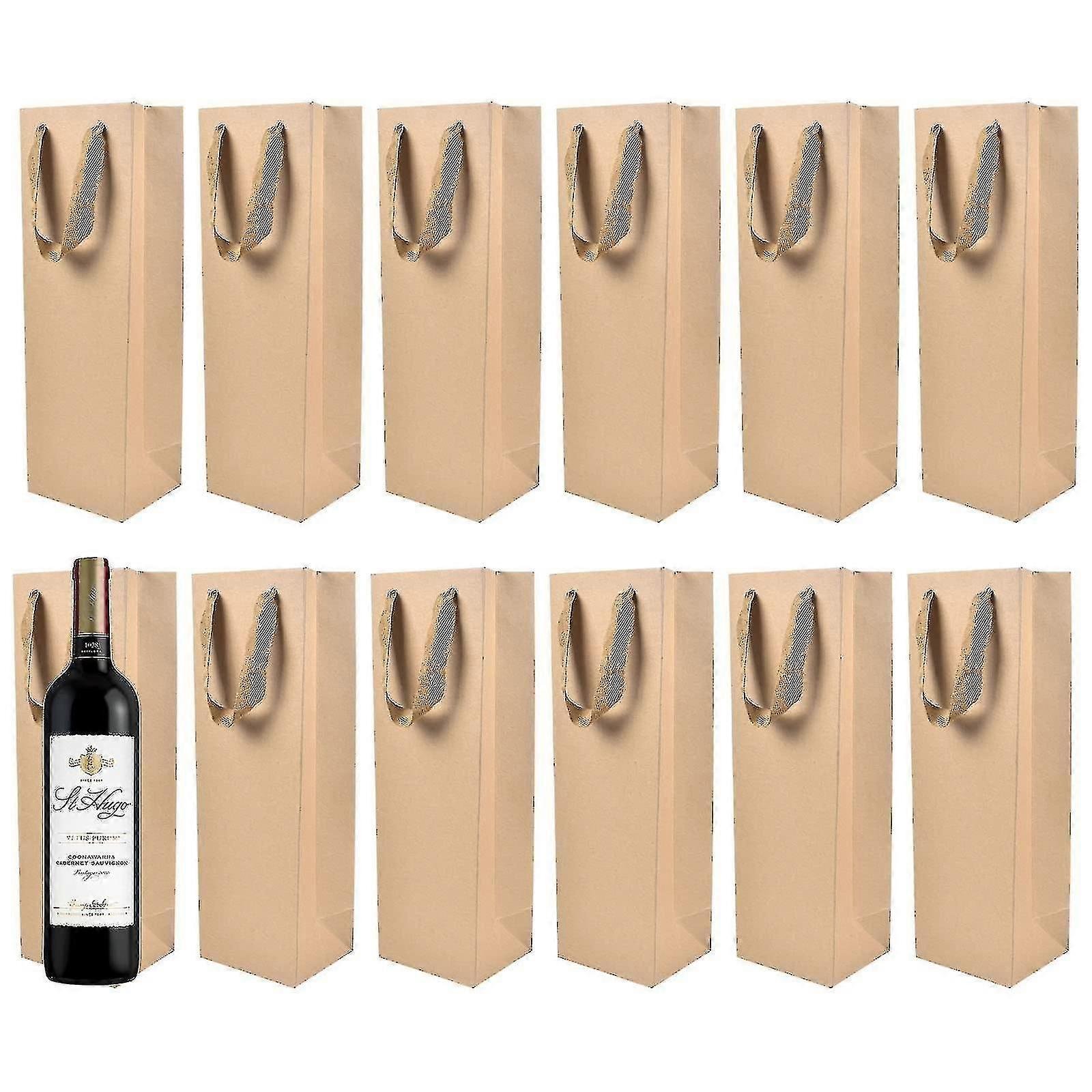 12 sacchetti regalo per vino, sacchetto per bottiglia di vino singola, sacchetto per champagne in carta kraft, sacchetto per vino vuoto con manico