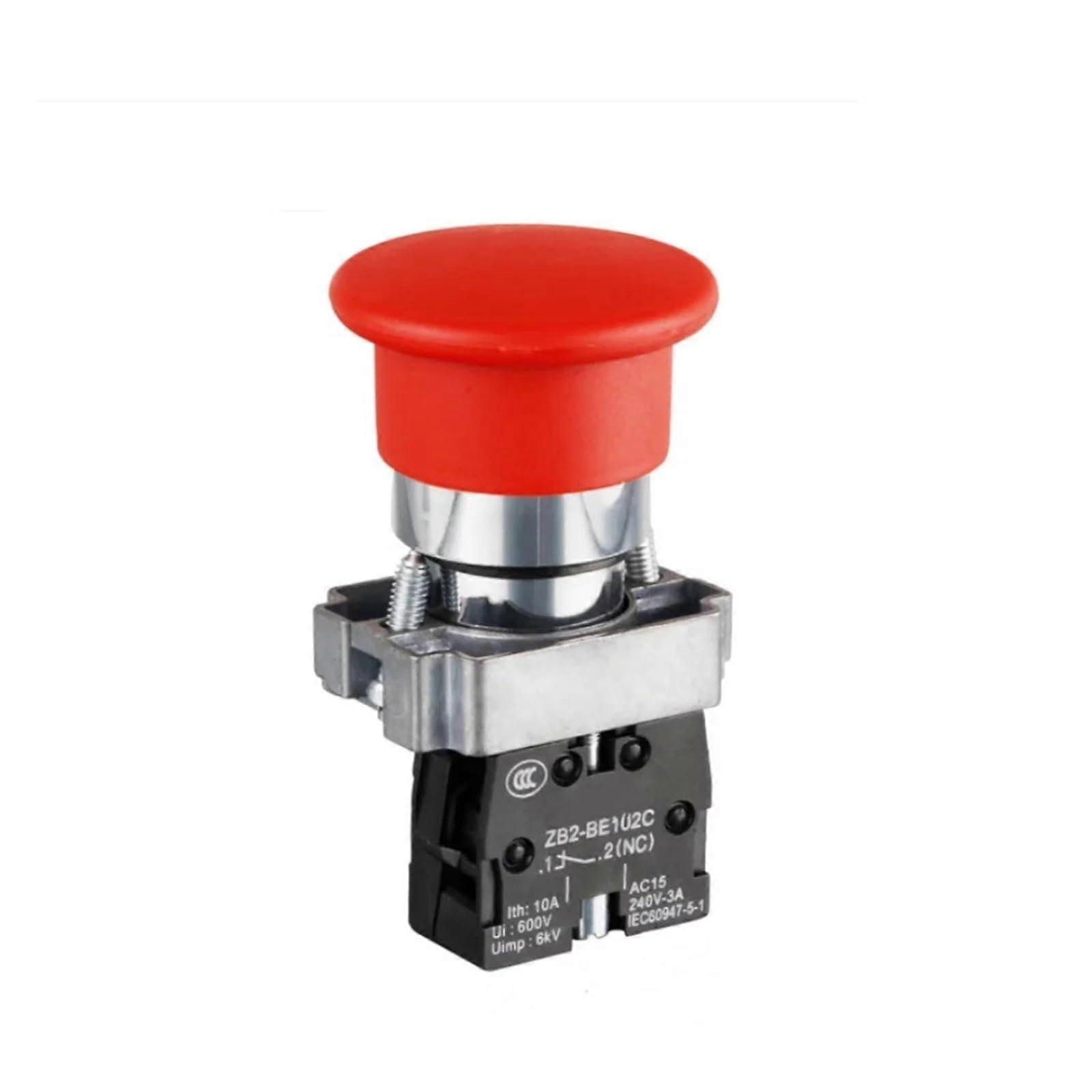 Industrial Mushroom Head Push Button Switch 1NC Momentary Red for Control Panel