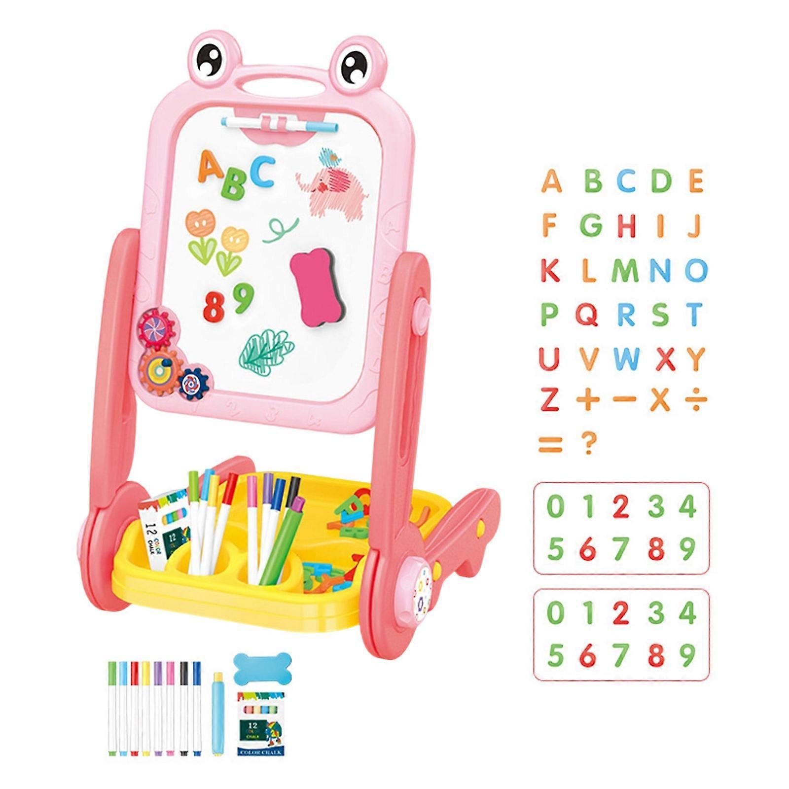 Double Surfaces Magnetic Drawing Board With Stable Base Cartoon Easel For Children Learning And Imagination Doodling Toy  Pink