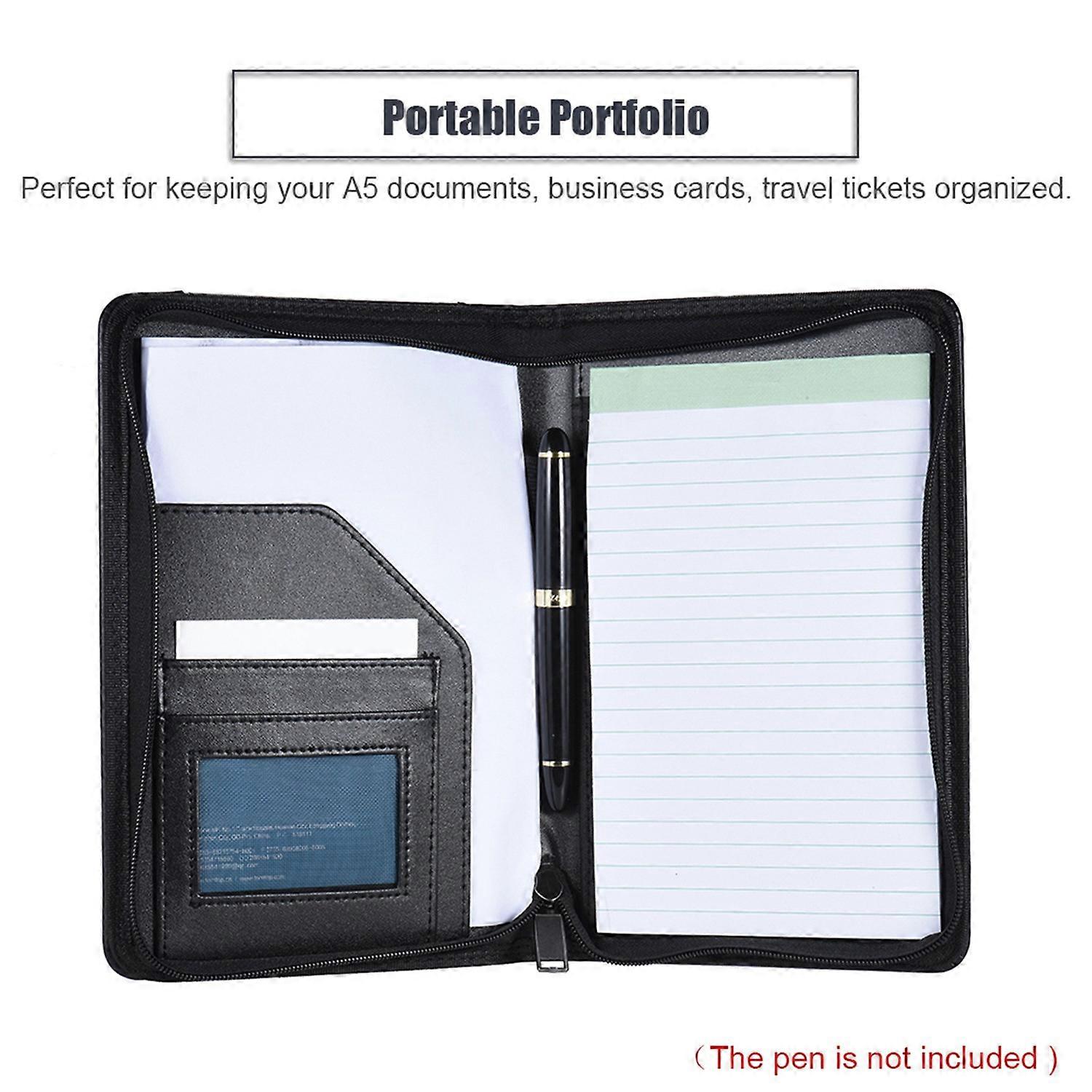 Portable Business Portfolio Padfolio Folder Document Case Organizer PU Leather with Business Card Ho