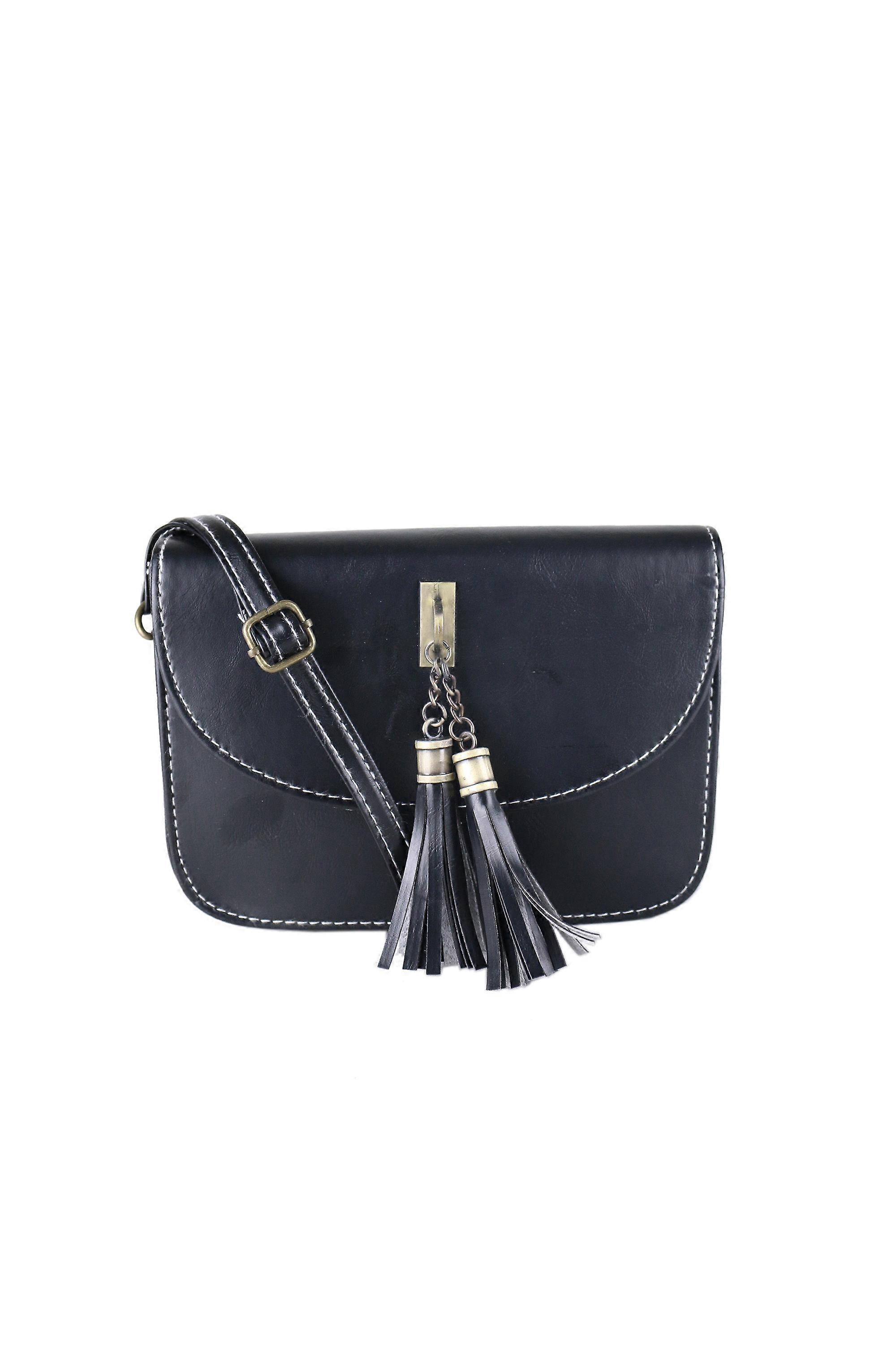 Lovemystyle Small Black Side Bag With Large Gold Tassel