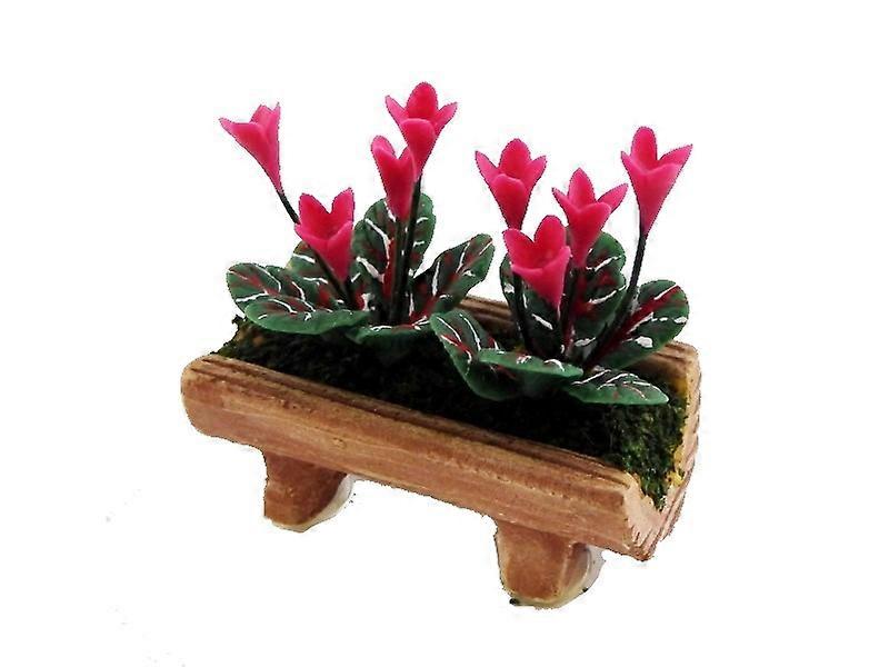 دمى البيت الوردي سيكلامين الزهور في بلانتر مصغرة 1:12 ملحق حديقة