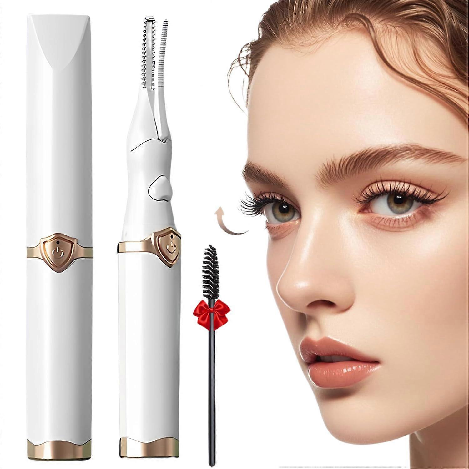 Heated Eyelash Curler with 3 Temperature Settings, USB Rechargeable Clip Design for LongLasting Natural Curl, White