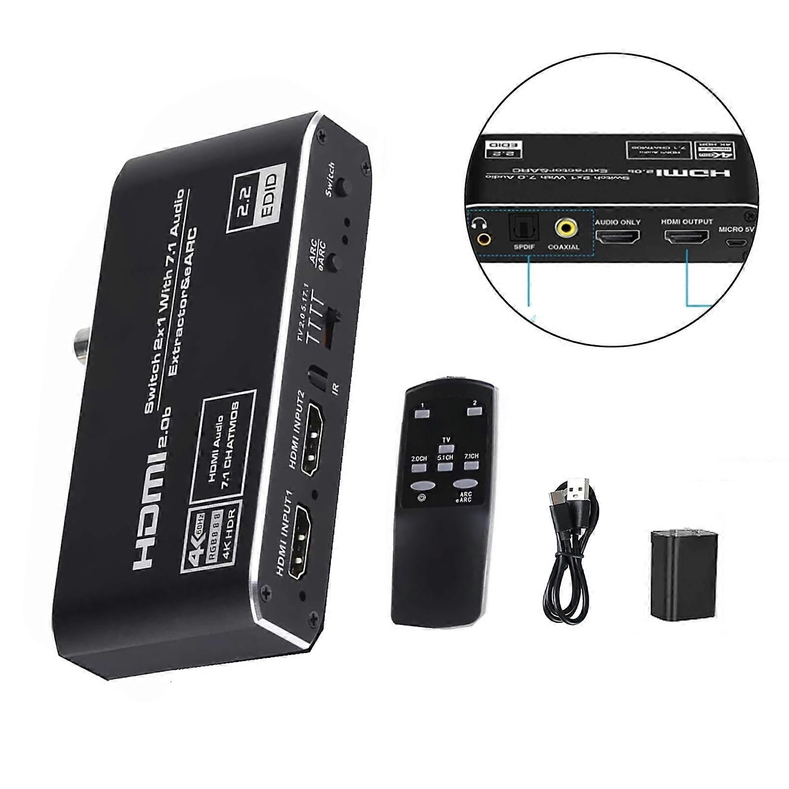 HDMI Switch with Audio Extraction 4K@60Hz Video Resolution, Unique Metal Design for Home Theater and Office Meetings