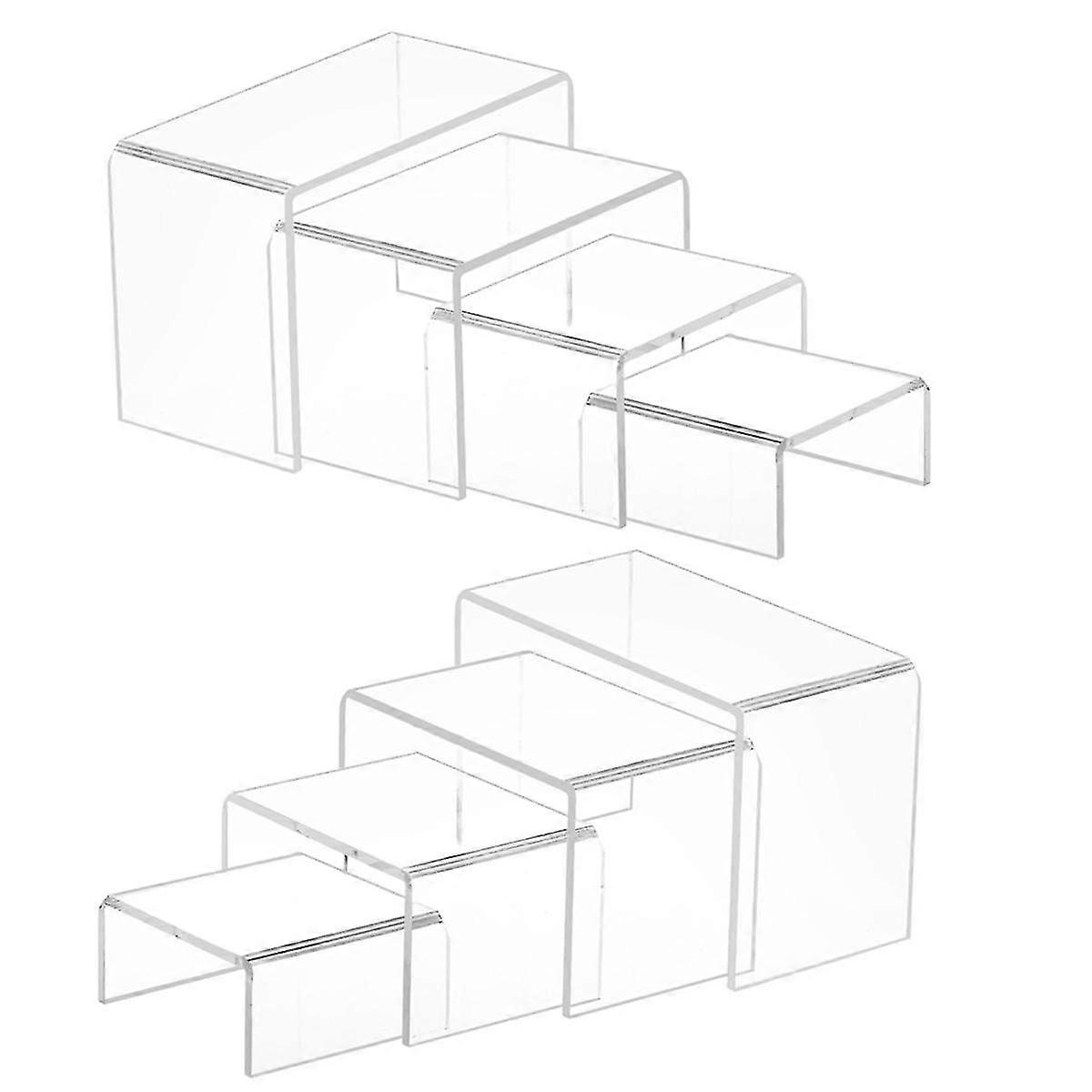 8 Pcs 2 Set Small Acrylic Risers, Thick Clear Acrylic Display Stand, Rectangular Desktop Showcase Collectibles
