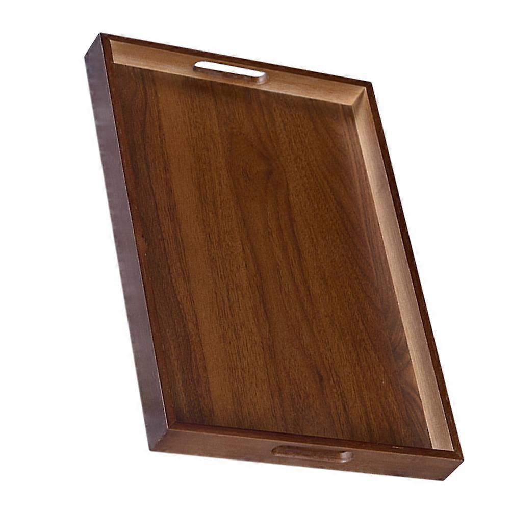 Rectangular Wood Serving Tray with Handles for Serving in Coffee Color