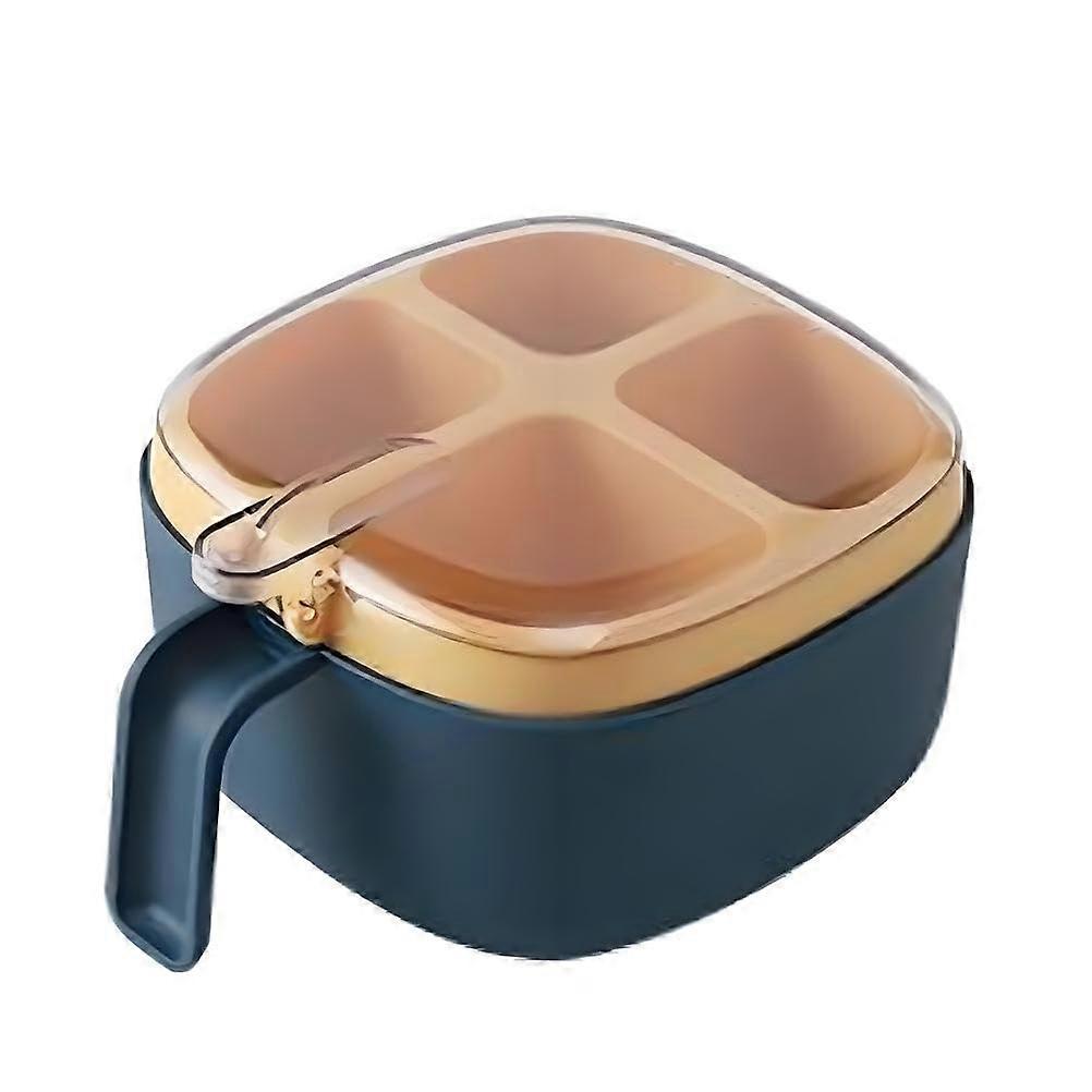 4Compartment Spice Organizer with Clear Dustproof Lid and Spoons, Seasoning Box for Kitchen, Blue