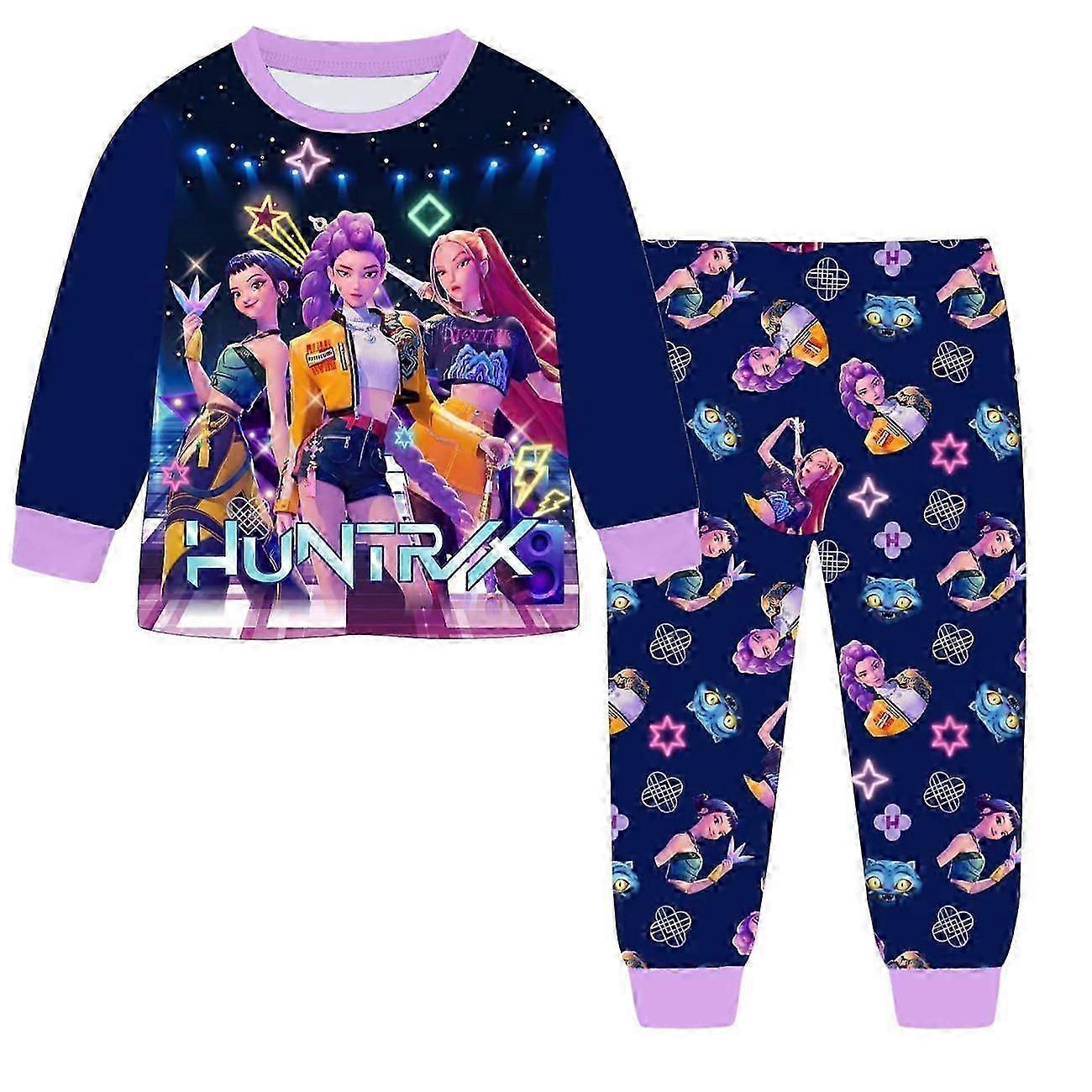 K-Pop Demon Hunters barnpyjamas med lång ärm, söta tecknade pyjamaskläder för barn för sömn och fritidskläder