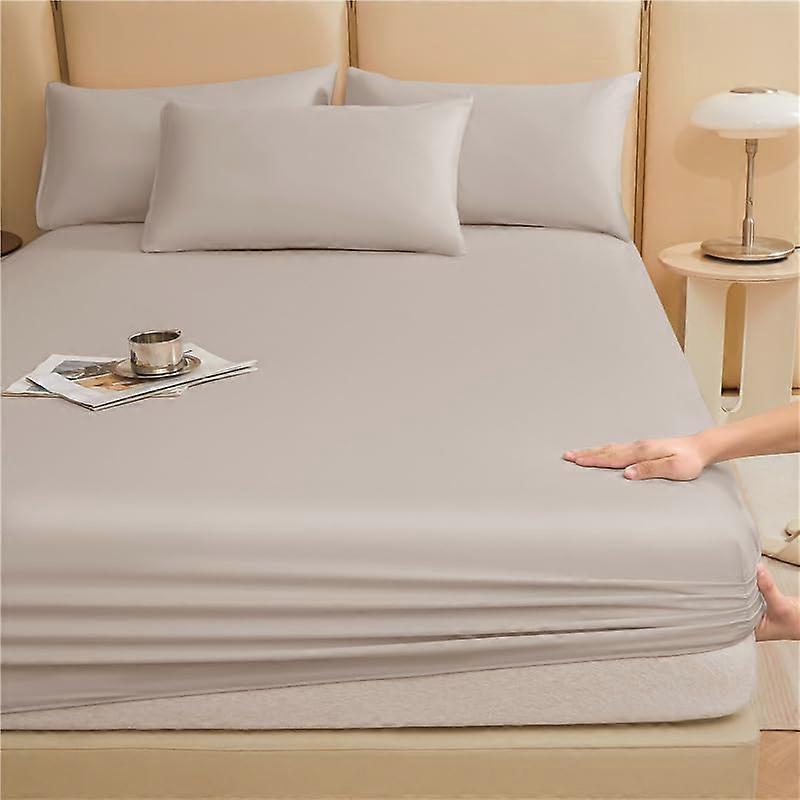 King Size Long Staple Cotton Fitted Sheet Set with Pillowcases, Deep Pocket, Breathable, Light Brown