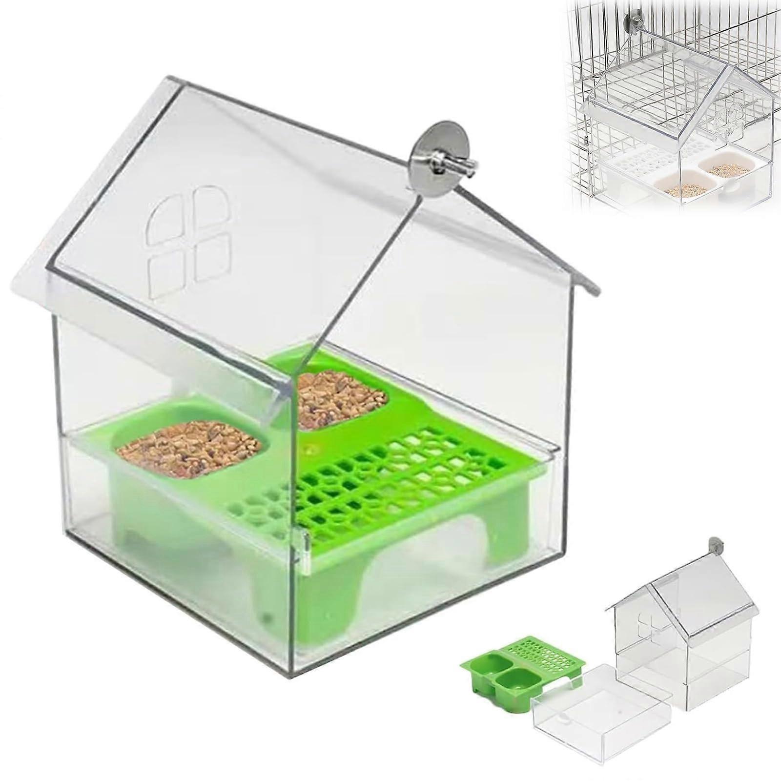 Parrot Feeder with Dual Chamber Design, No Mess External Bird Feeder Cage Attachment, Easy Drawer Tray Access, Green